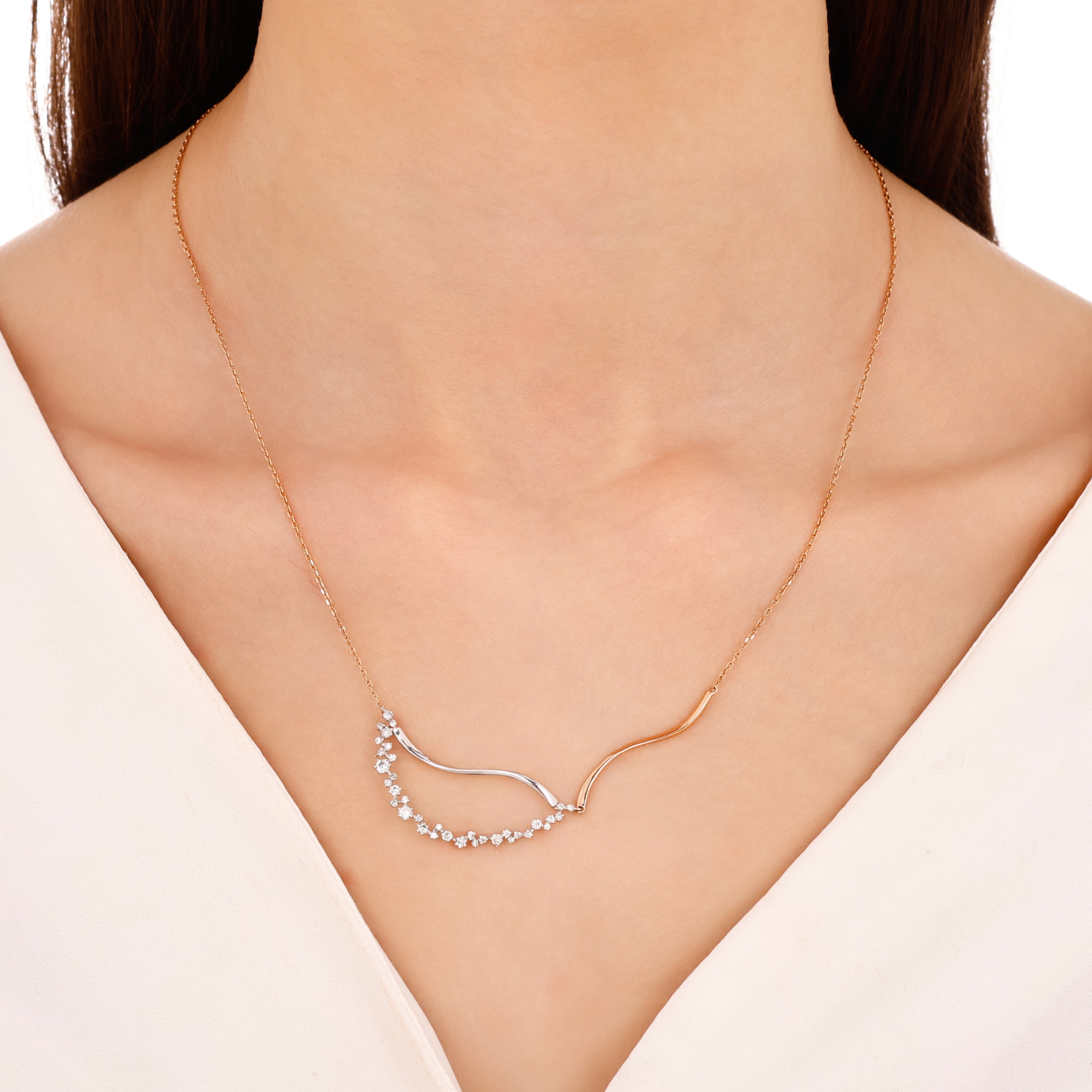 Pırlantalı 0.47 Ct. Albarosa Rose & Beyaz Kolye 18K