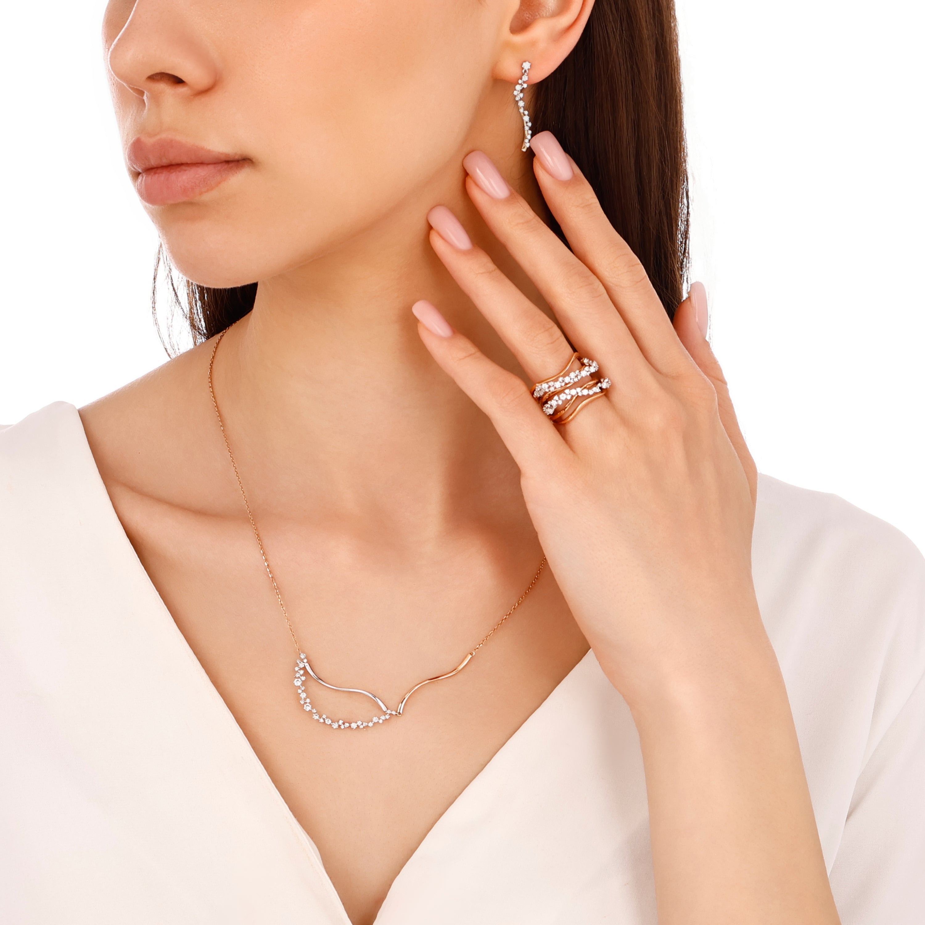 Pırlantalı 0.47 Ct. Albarosa Rose & Beyaz Kolye 18K