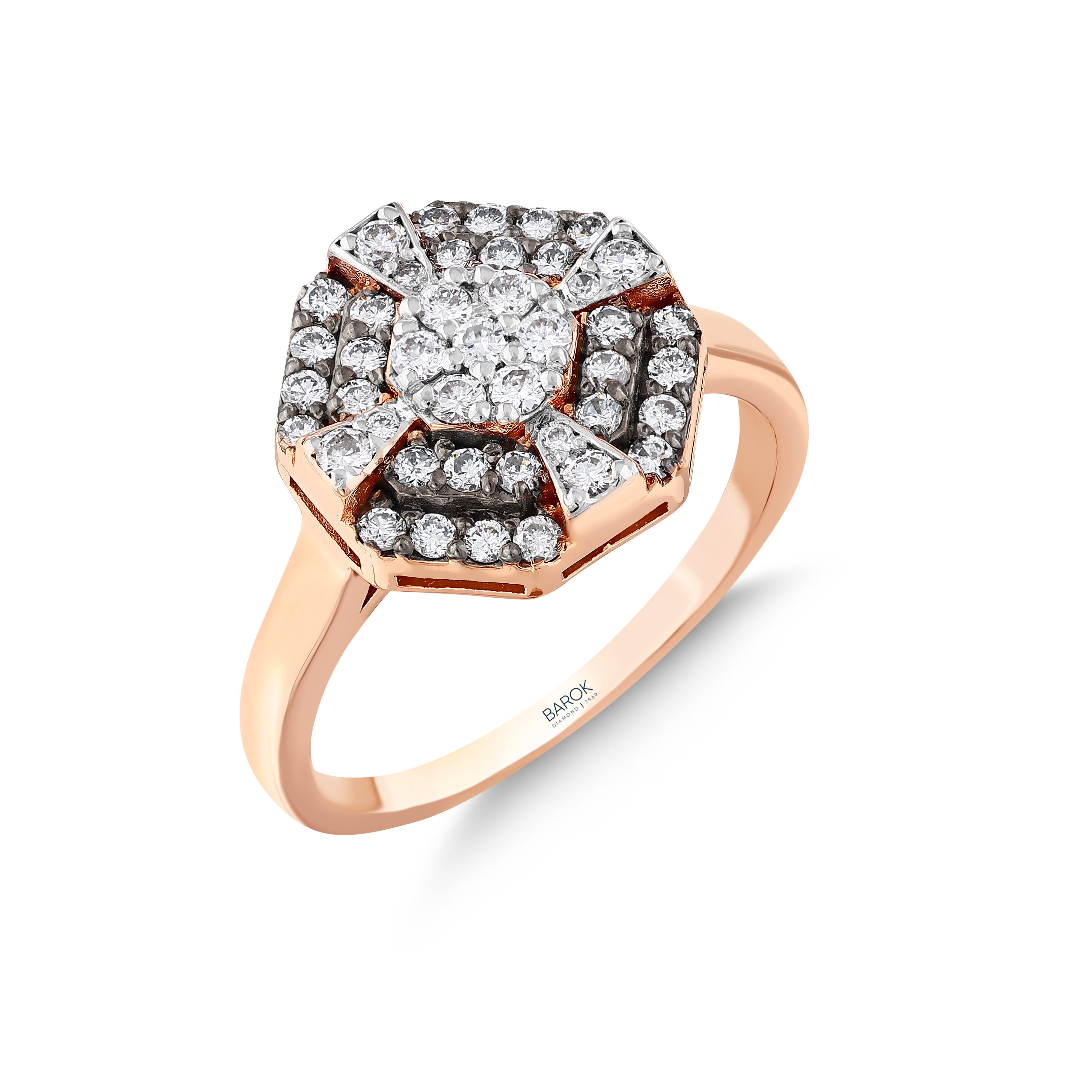 Pırlantalı 0.53 Ct. Fantezi Rose Yüzük 14K