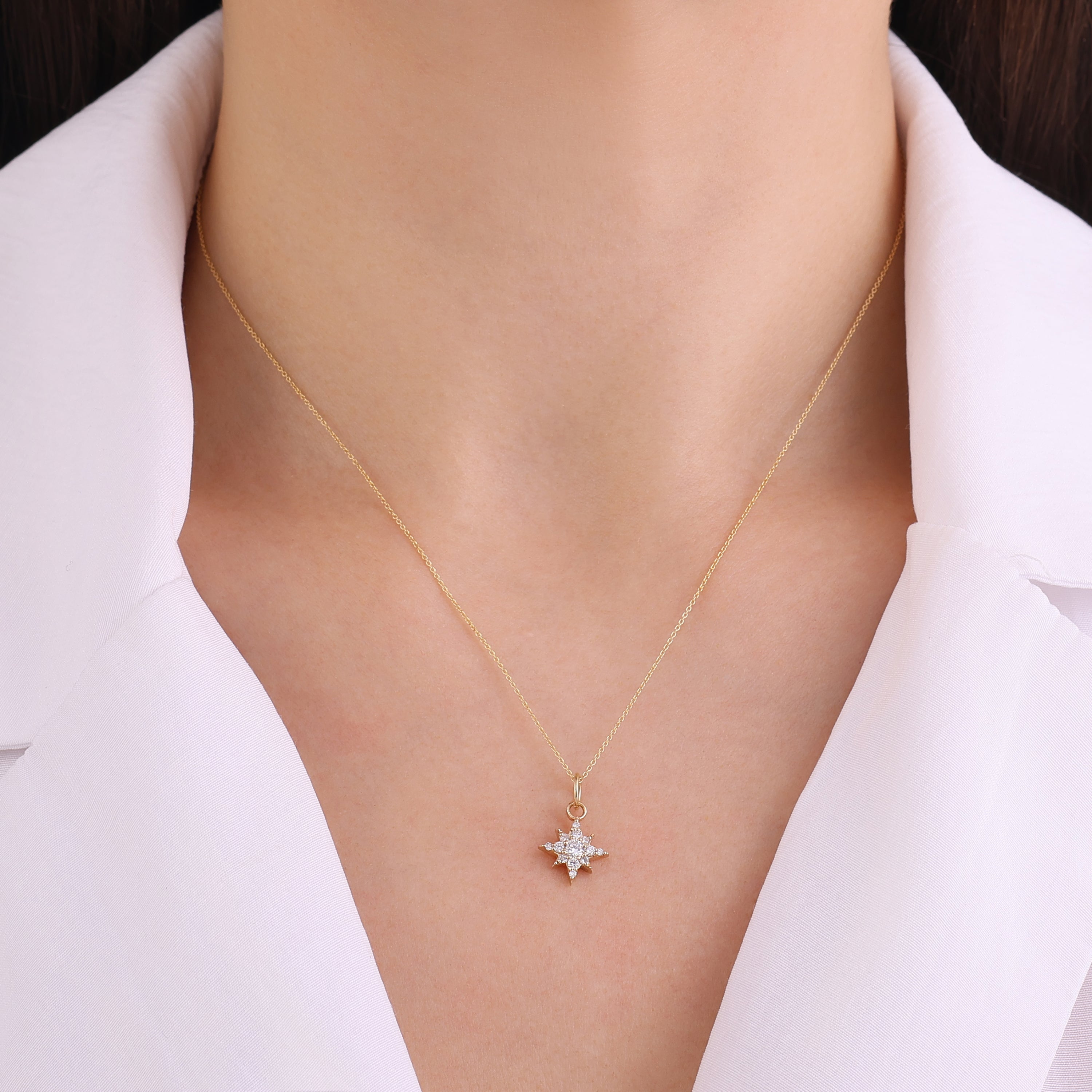 Pırlantalı Altın Kutup Yıldızı Kolye 0.24 Ct. 14K