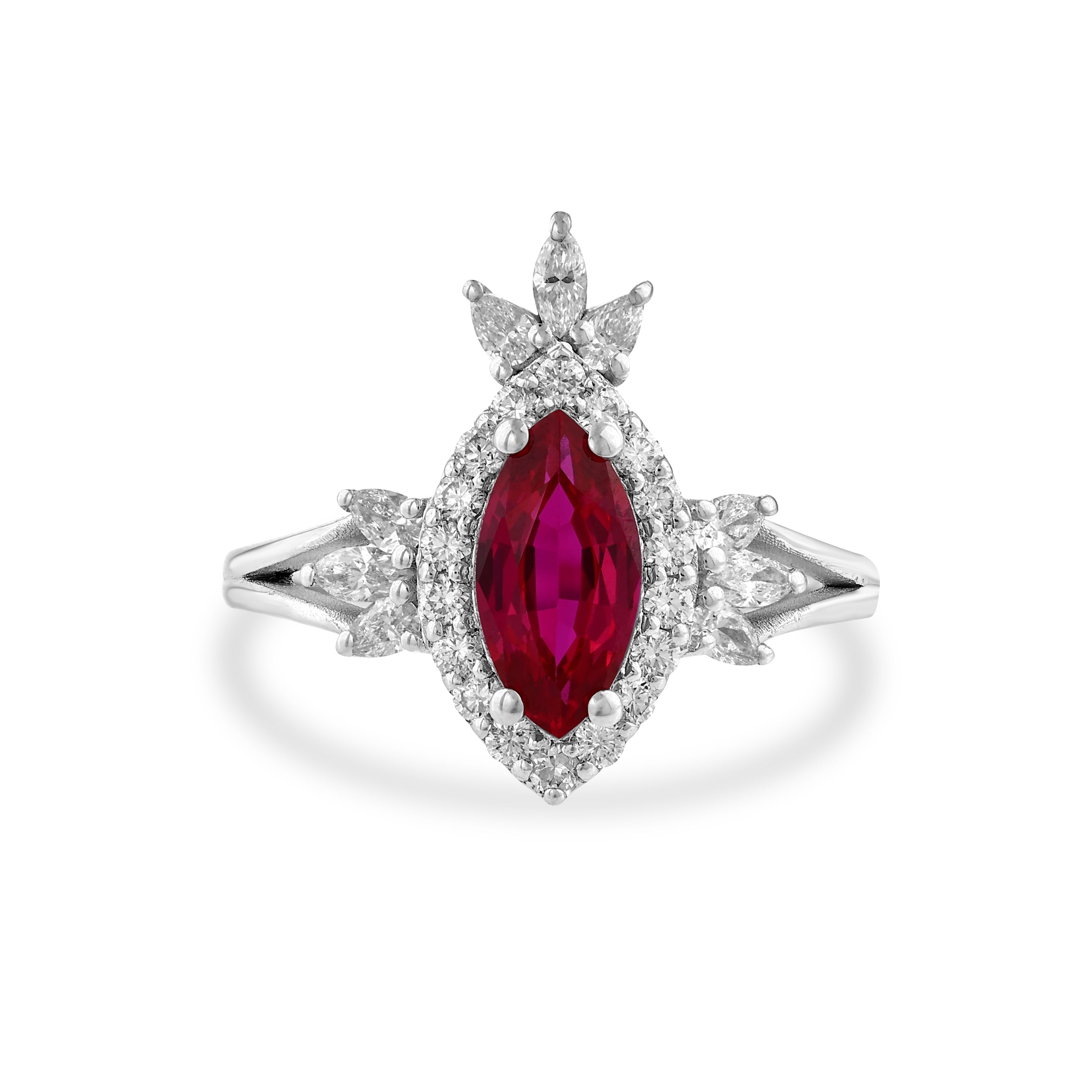 Pırlantalı Marki̇z Yakut Altın Yüzük 0.53 Ct. 14K