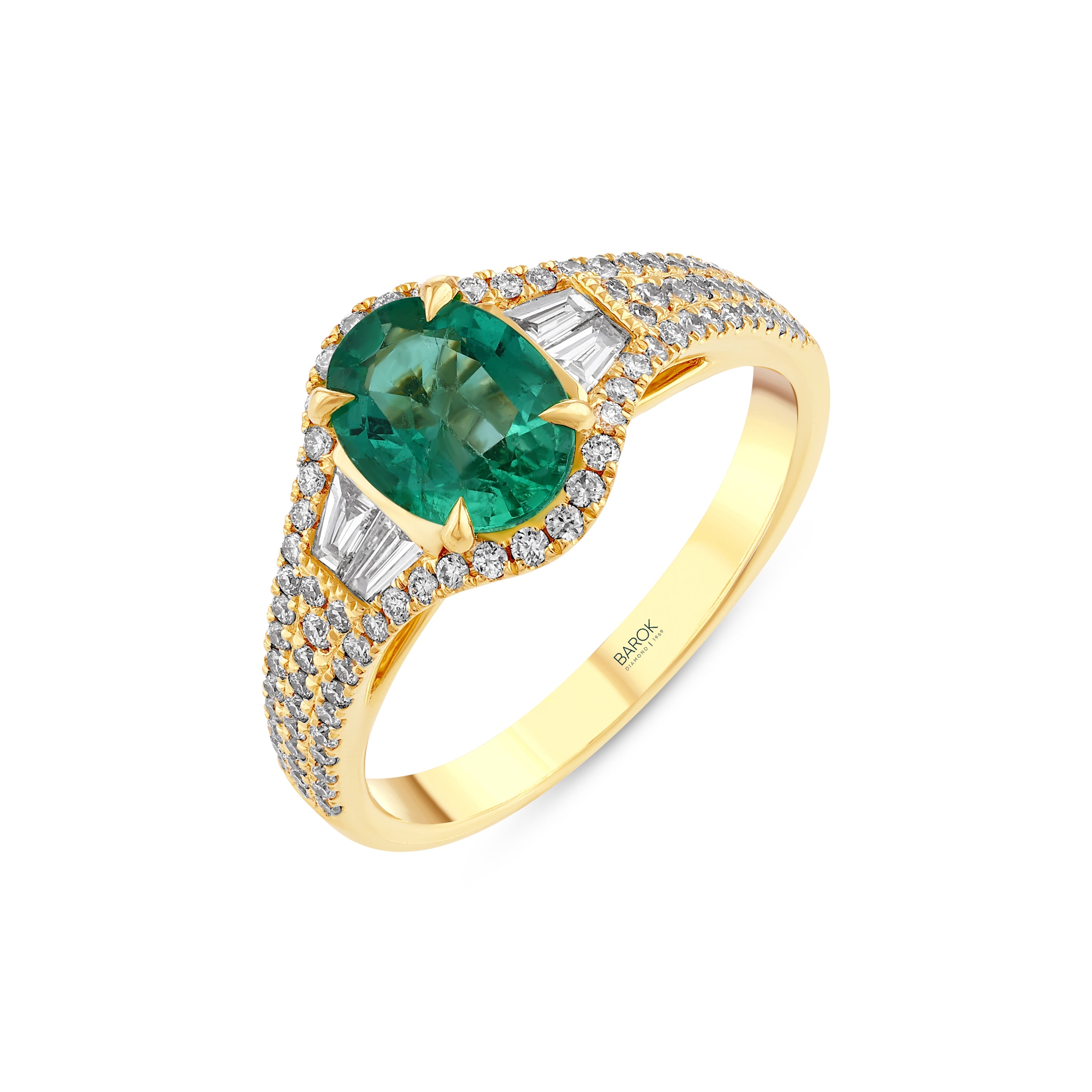 Pırlantalı Oval Zümrüt Altın Yüzük 0.53 Ct 18K