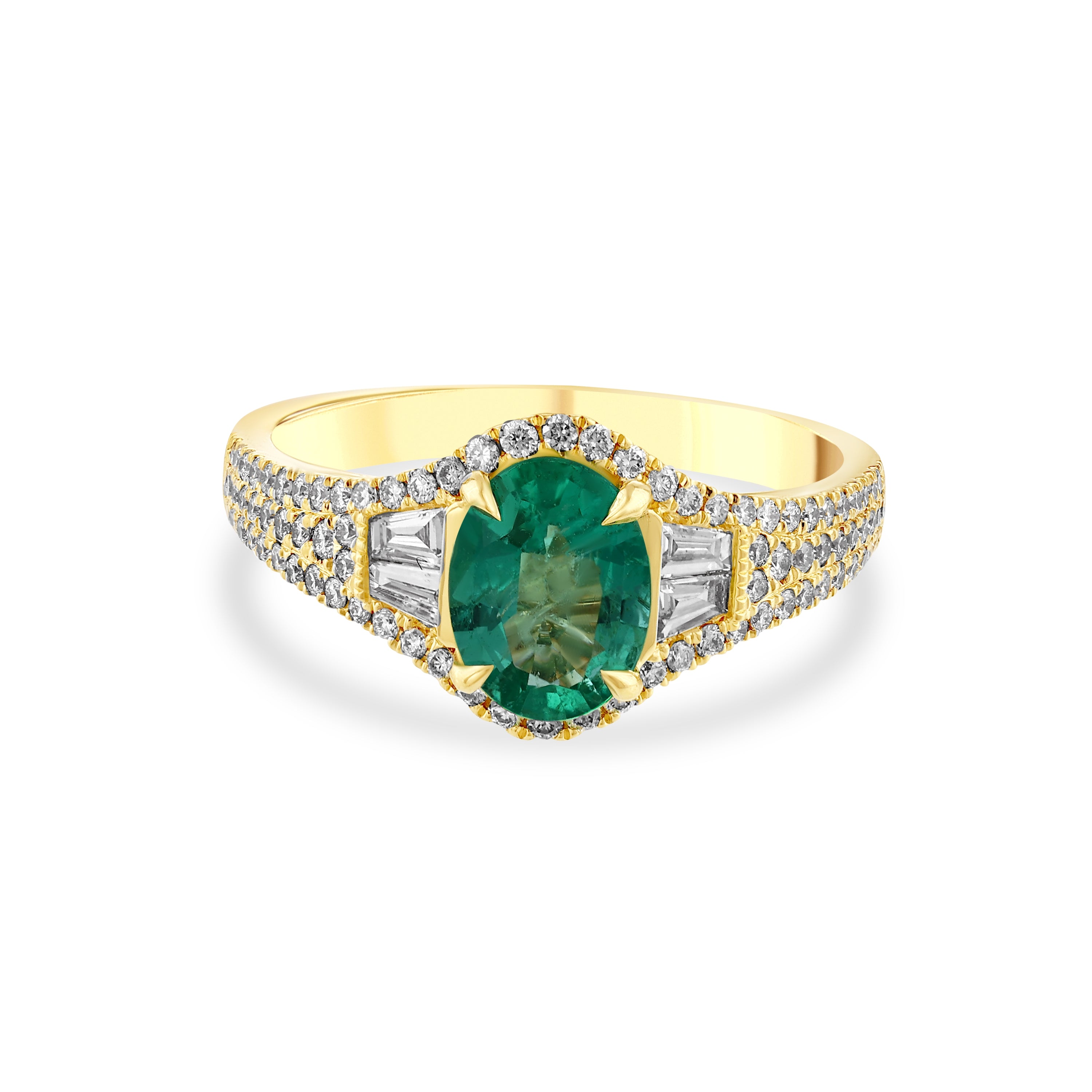 Pırlantalı Oval Zümrüt Altın Yüzük 0.53 Ct 18K