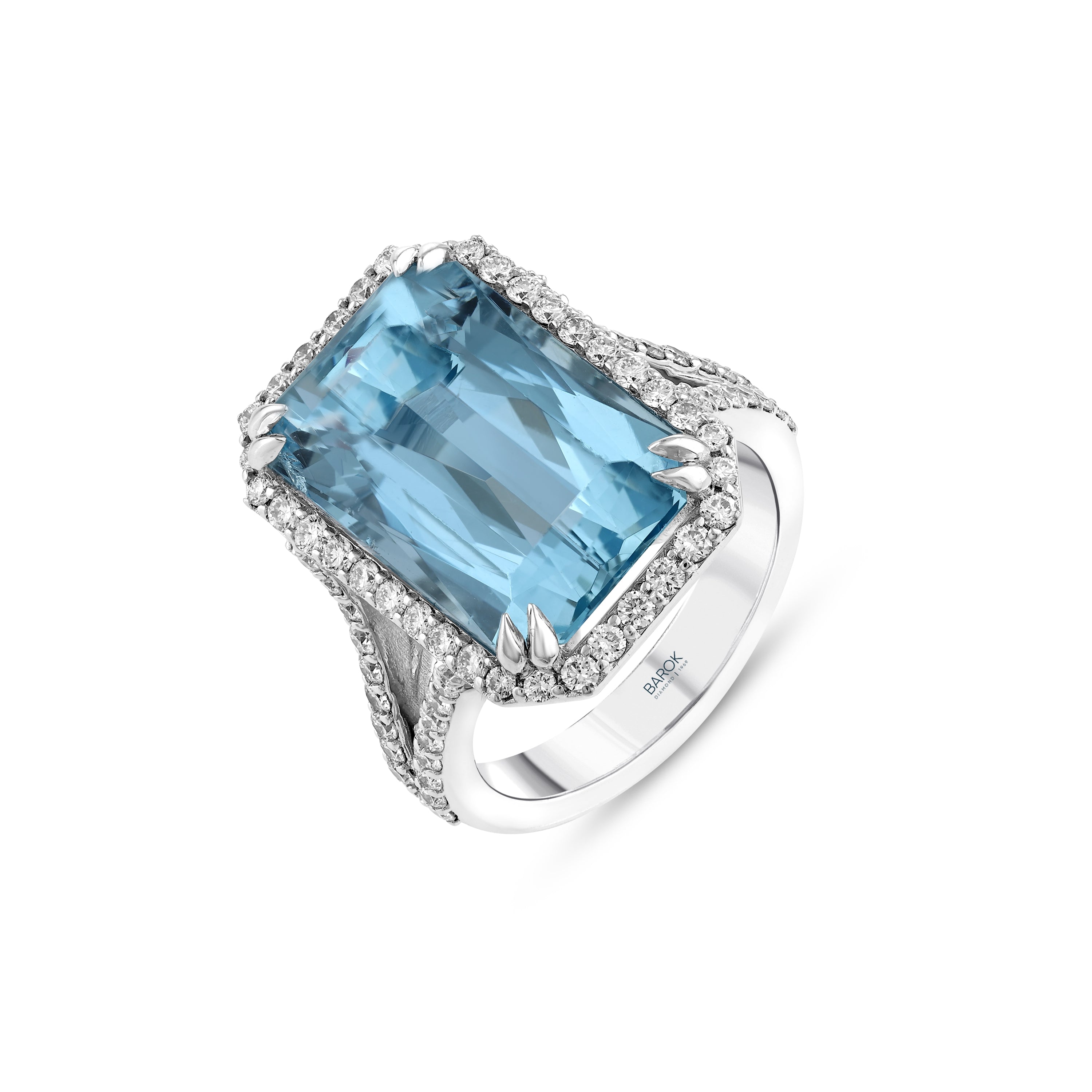 Pırlantalı Prenses Aquamarine Altın Yüzük 0.83 Ct. 18K