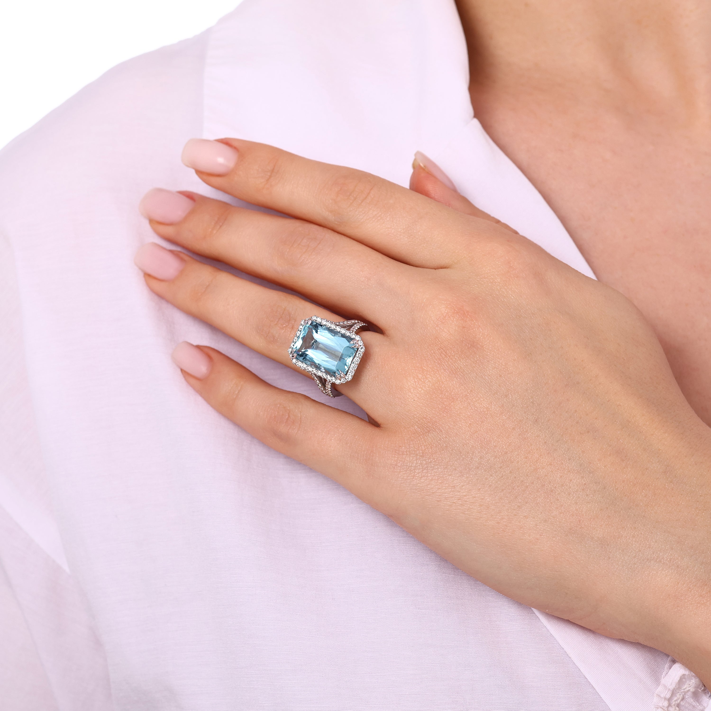 Pırlantalı Prenses Aquamarine Altın Yüzük 0.83 Ct. 18K