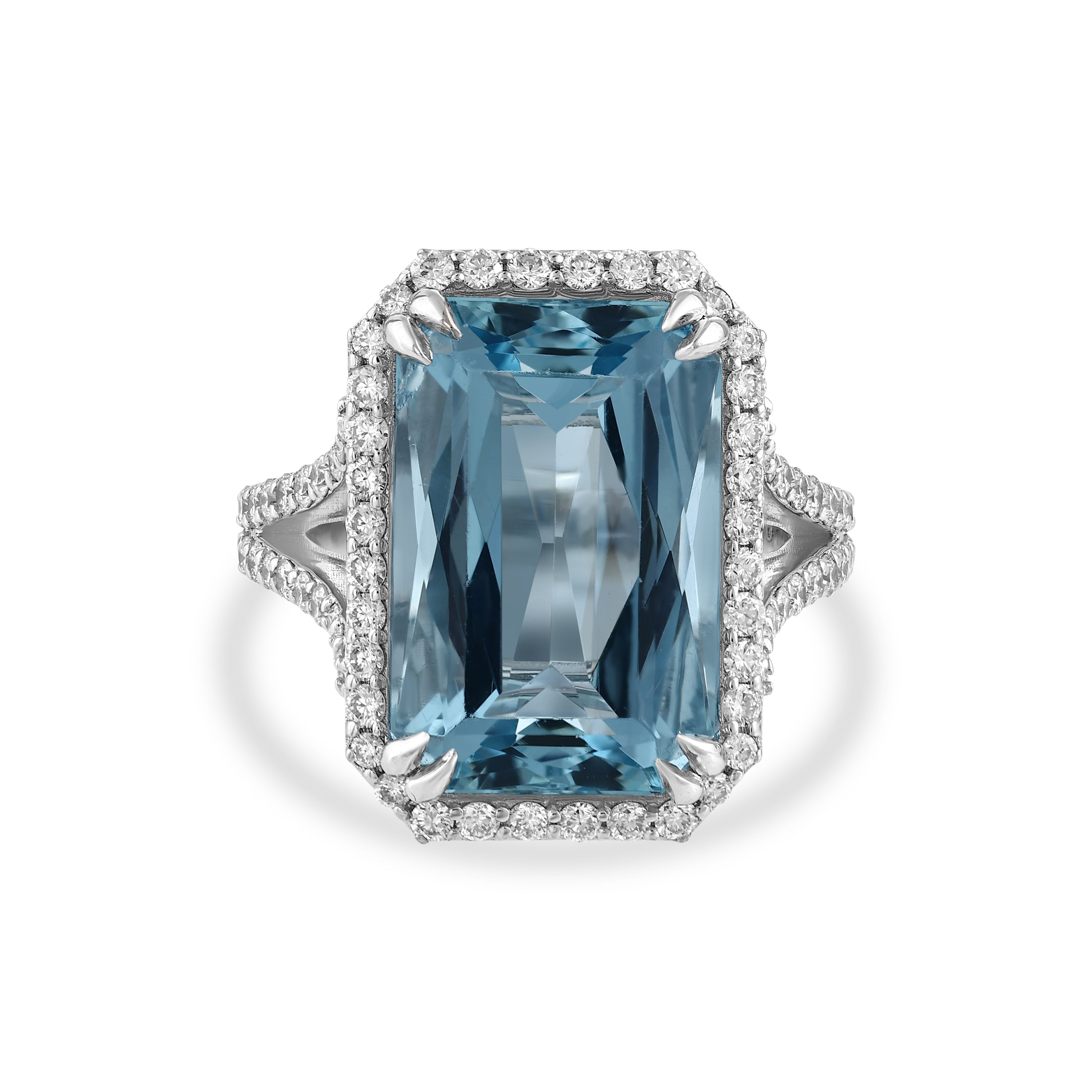 Pırlantalı Prenses Aquamarine Altın Yüzük 0.83 Ct. 18K