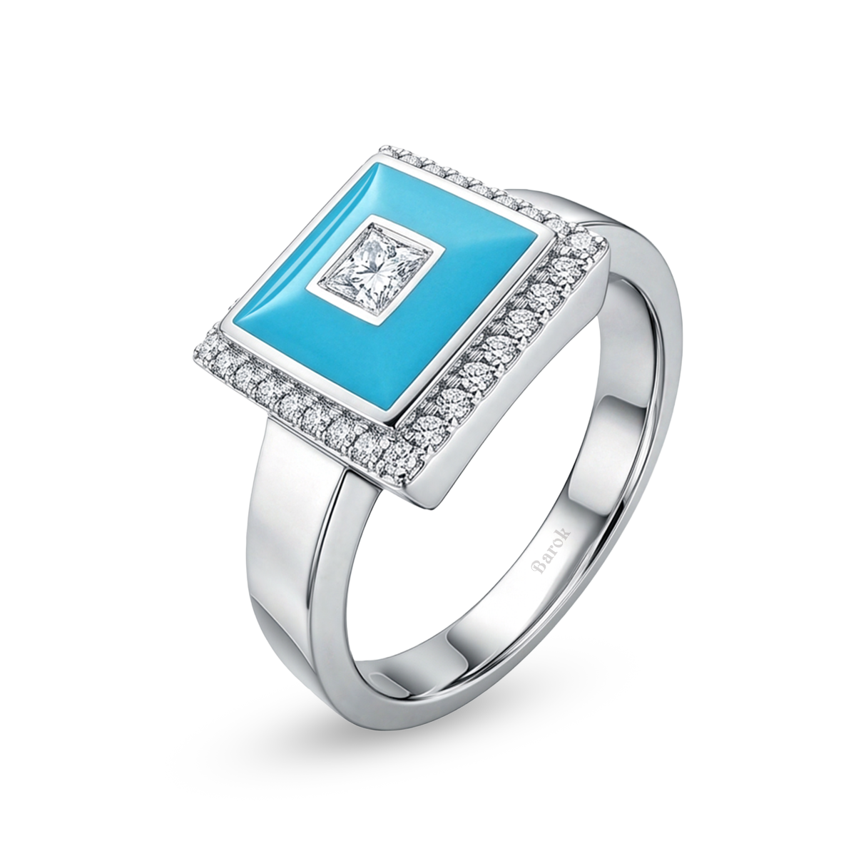Prenses 0.21 Ct. Pırlantalı Mavi Mineli Yüzük 18K