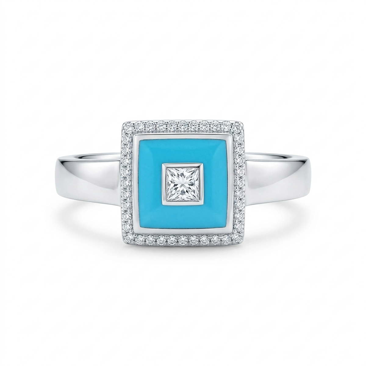 Prenses 0.21 Ct. Pırlantalı Mavi Mineli Yüzük 18K