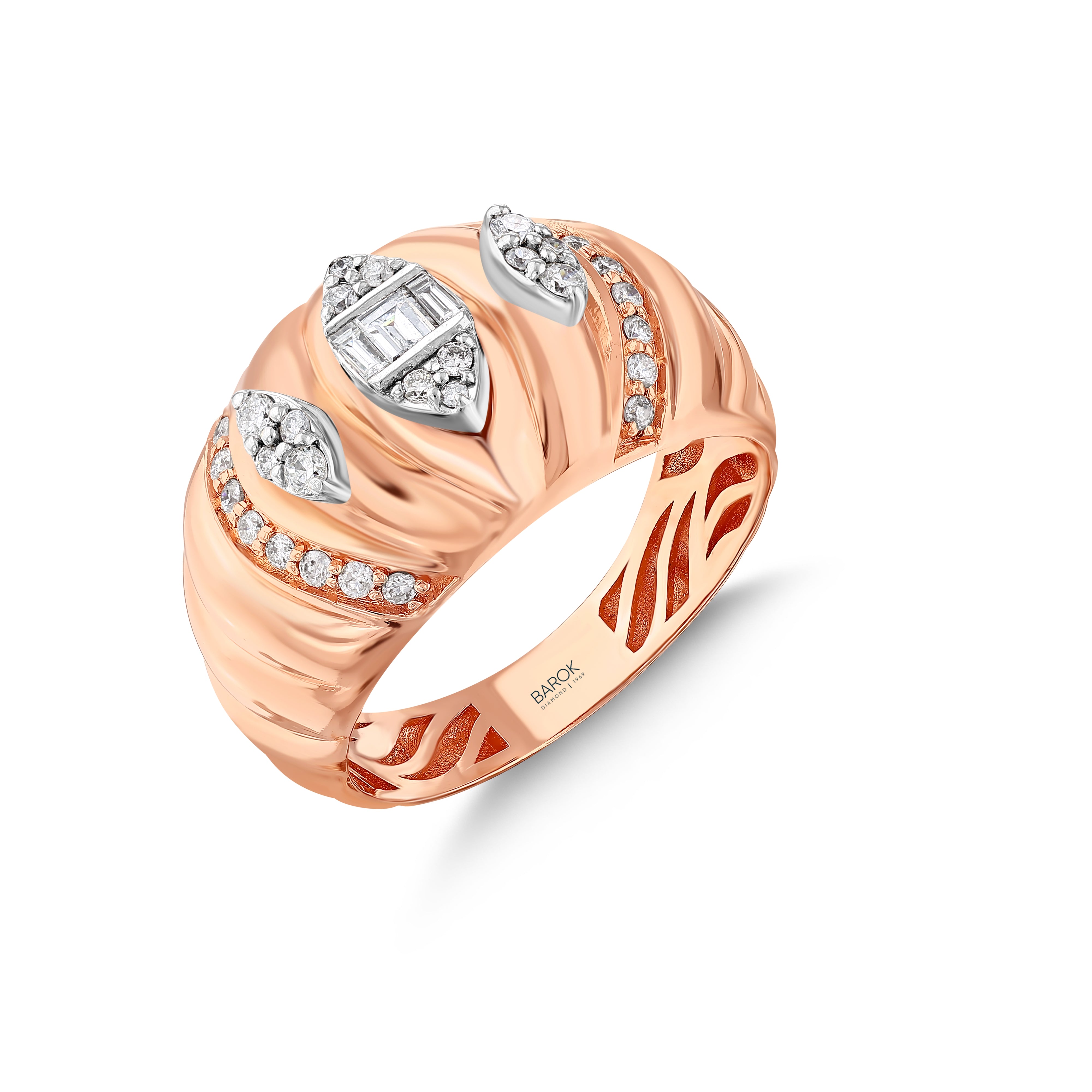 Prenses Pırlantalı 0.36 Ct. Rose Fantezi Yüzük 14K
