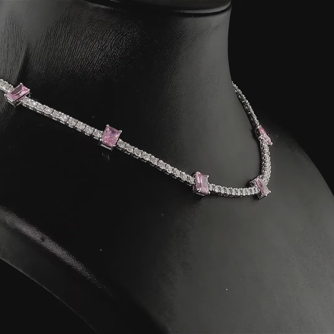 Pink Quartz Taşlı Suyolu Pırlanta Kolye 4.88 Ct. E VS 18K