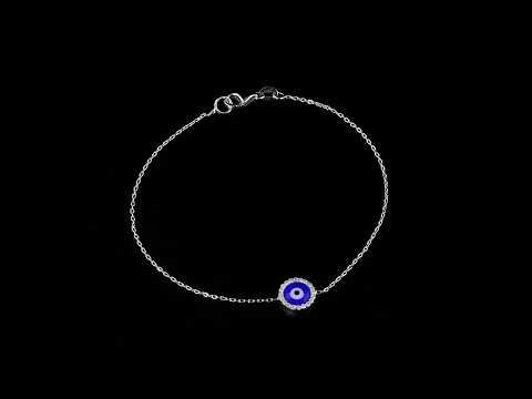 Nazar Boncuklu 0.10 Ct. Pırlantalı Beyaz Altın Bileklik 18K