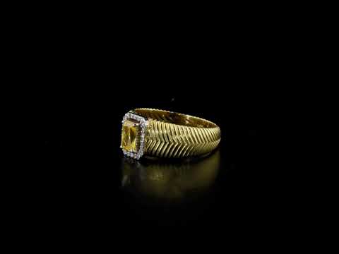 Citrine Pırlantalı Zümrüt Kesim 0.09 Ct. Altın Yüzük 18K