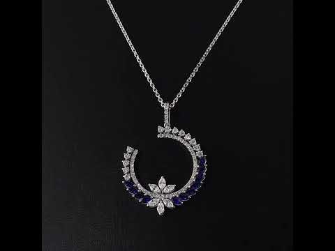 Pırlantalı  Markiz Safir 1,23 Ct. Beyaz Altın Kolye 18K