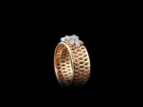 Baget Pırlantalı 0.21 Ct. Rose Fantezi Yüzük 18K