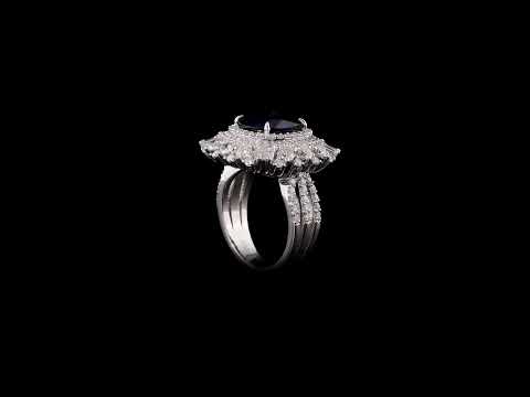 Pırlantalı Oval Safir 2,09 Ct. Fantezi Altın Yüzük 18K