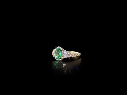 Pırlantalı Oval Zümrüt Altın Yüzük 0.53 Ct 18K