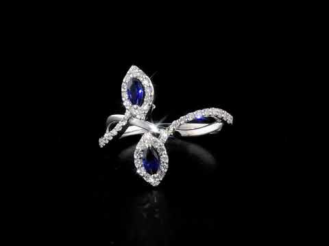 Safir Pırlantalı Markiz 0.40 Ct Fantezi Yüzük 14K