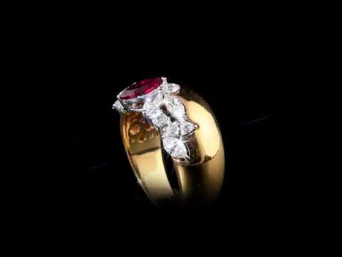 Yakut Pırlantalı Markiz Kesim Rosaria 0.60 Ct. Yüzük 18K