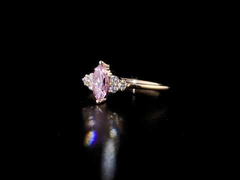 Renkli Taşlı Markiz Pırlanta 0.14 Ct. Rose Yüzük 14K