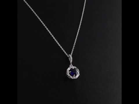 Pırlantalı Safir Oval 0,32 Ct. Altın Kolye 18K