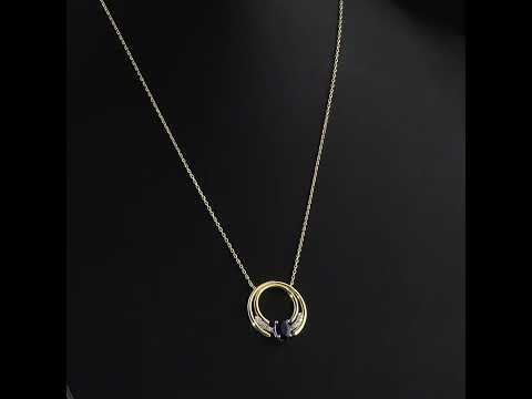 Safir Pırlantalı 0.10 Ct. Oval Briseia Altın Kolye 14K
