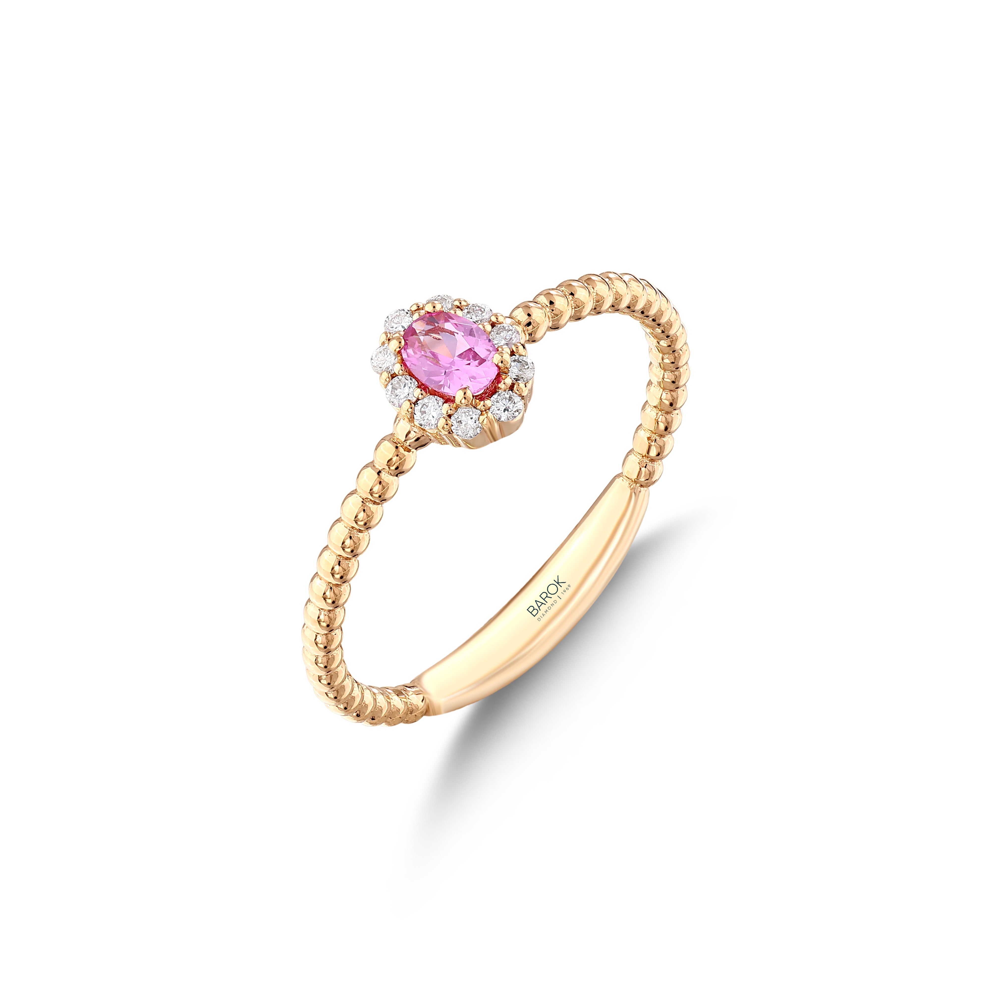 Renkli Taşlı 0.27 Ct. Oval Kesim Pırlanta Rose Yüzük 18K