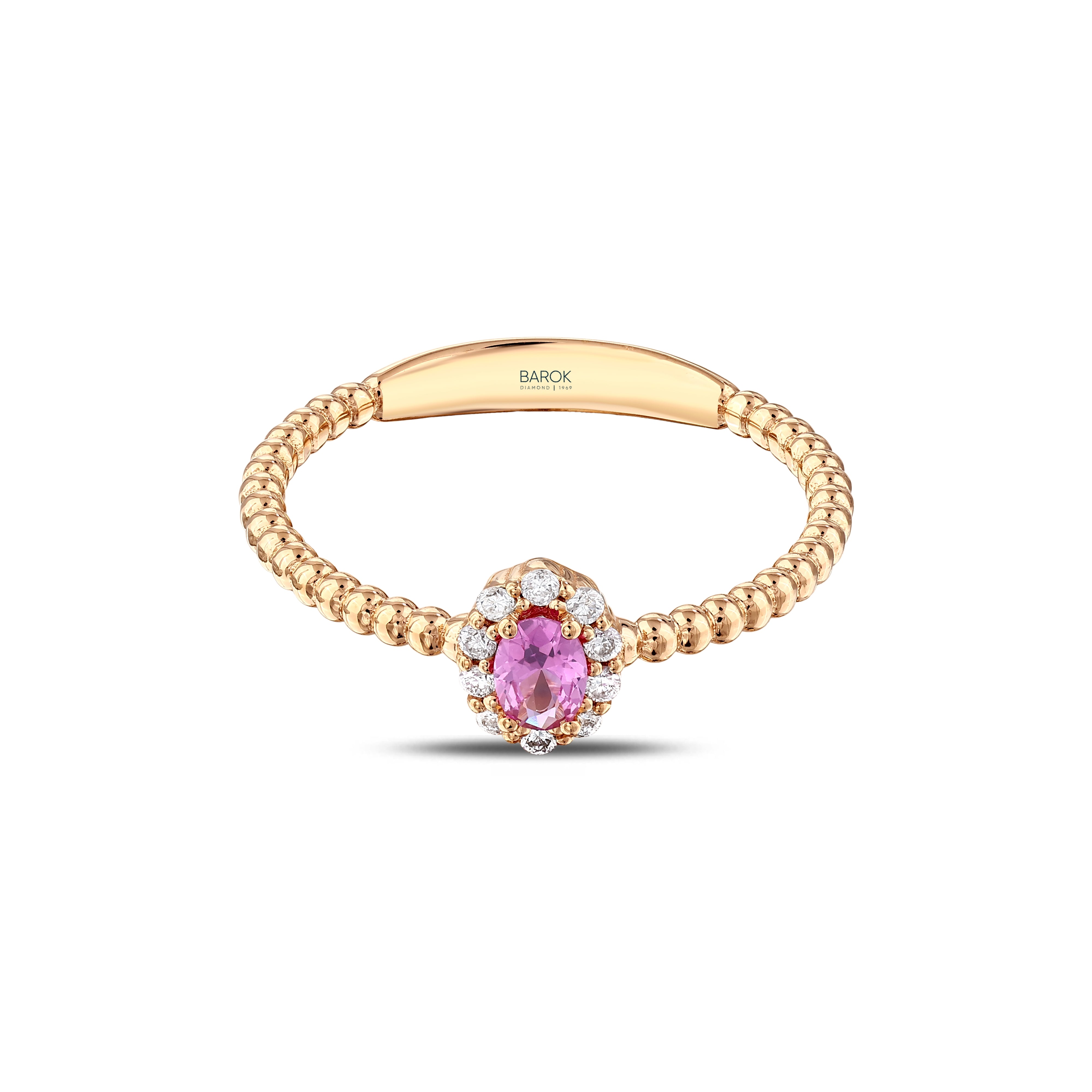 Renkli Taşlı 0.27 Ct. Oval Kesim Pırlanta Rose Yüzük 18K