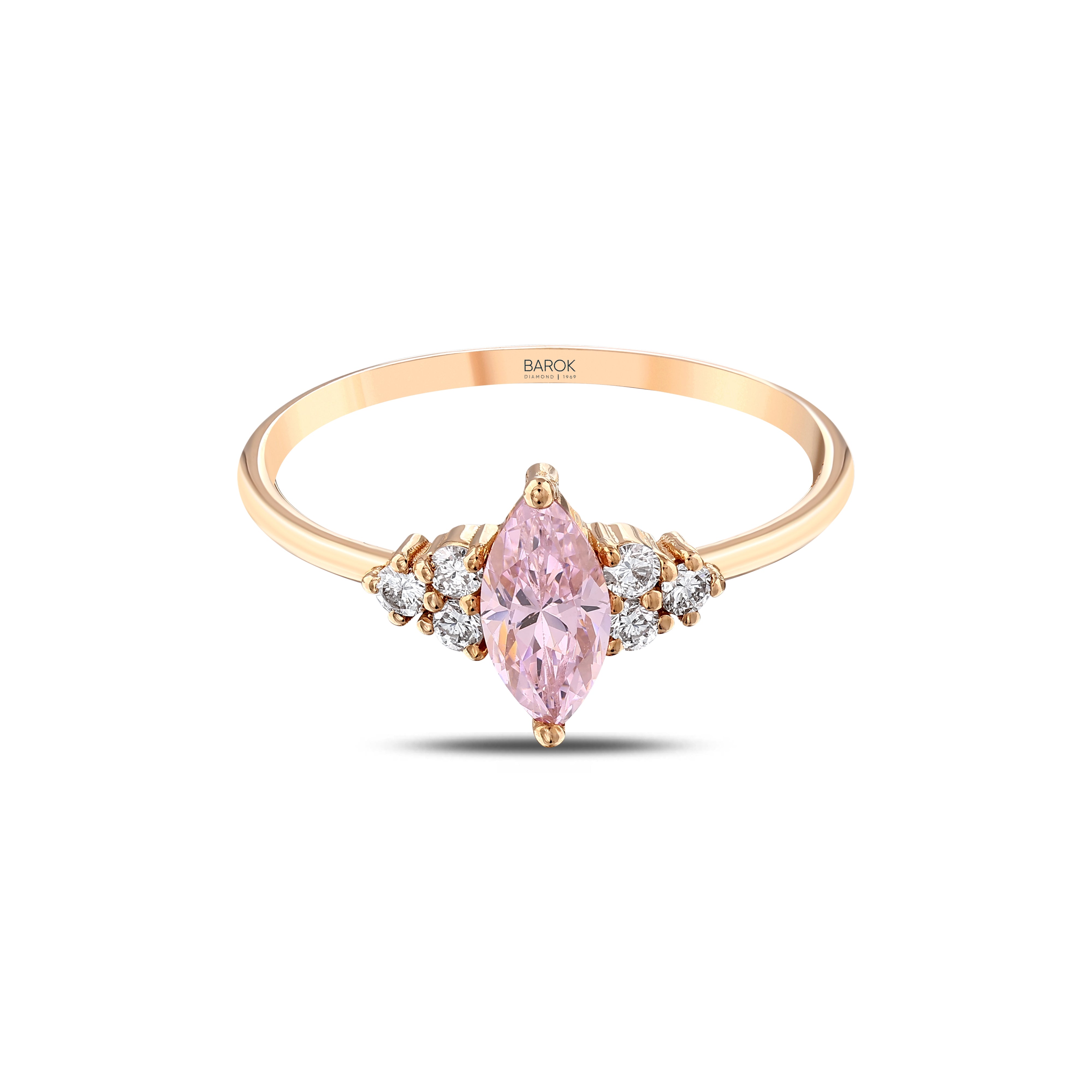 Renkli Taşlı Markiz Pırlanta 0.14 Ct. Rose Yüzük 14K