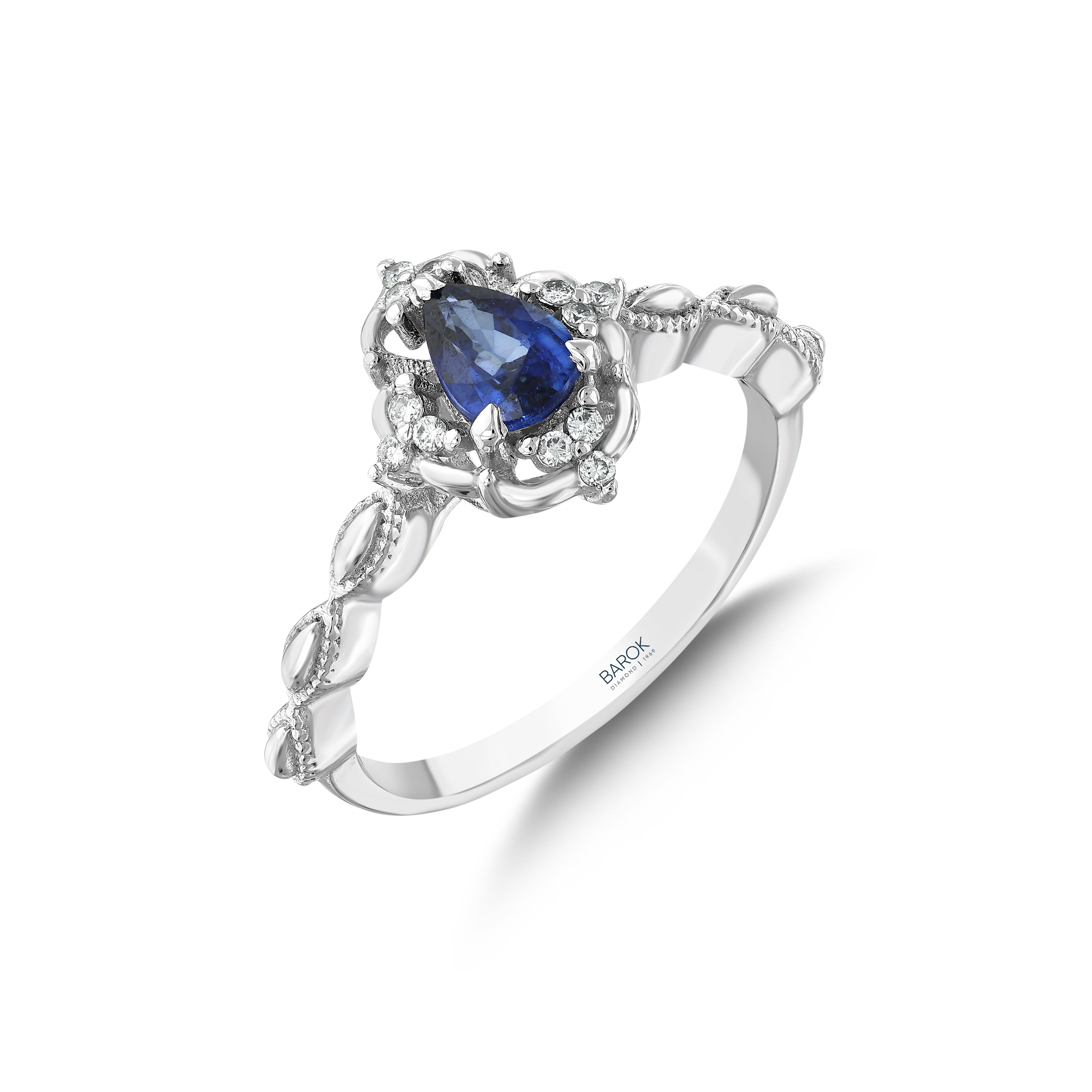 Safir Pırlantalı 0.06 Ct. Caeliria Damla Kesim Yüzük 14K