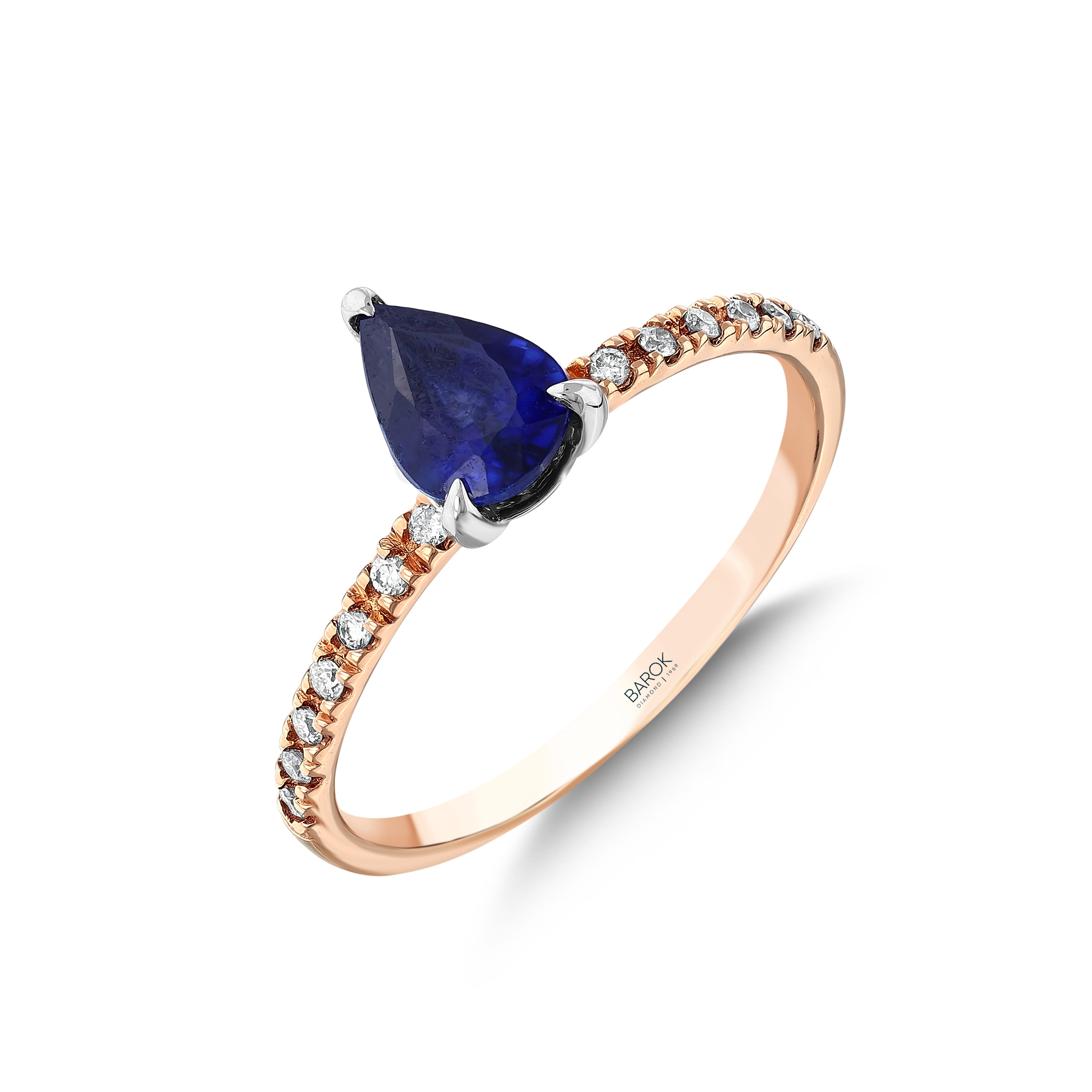 Safir Pırlantalı 0.10 Ct Damla Fantezi Rose Yüzük 14K