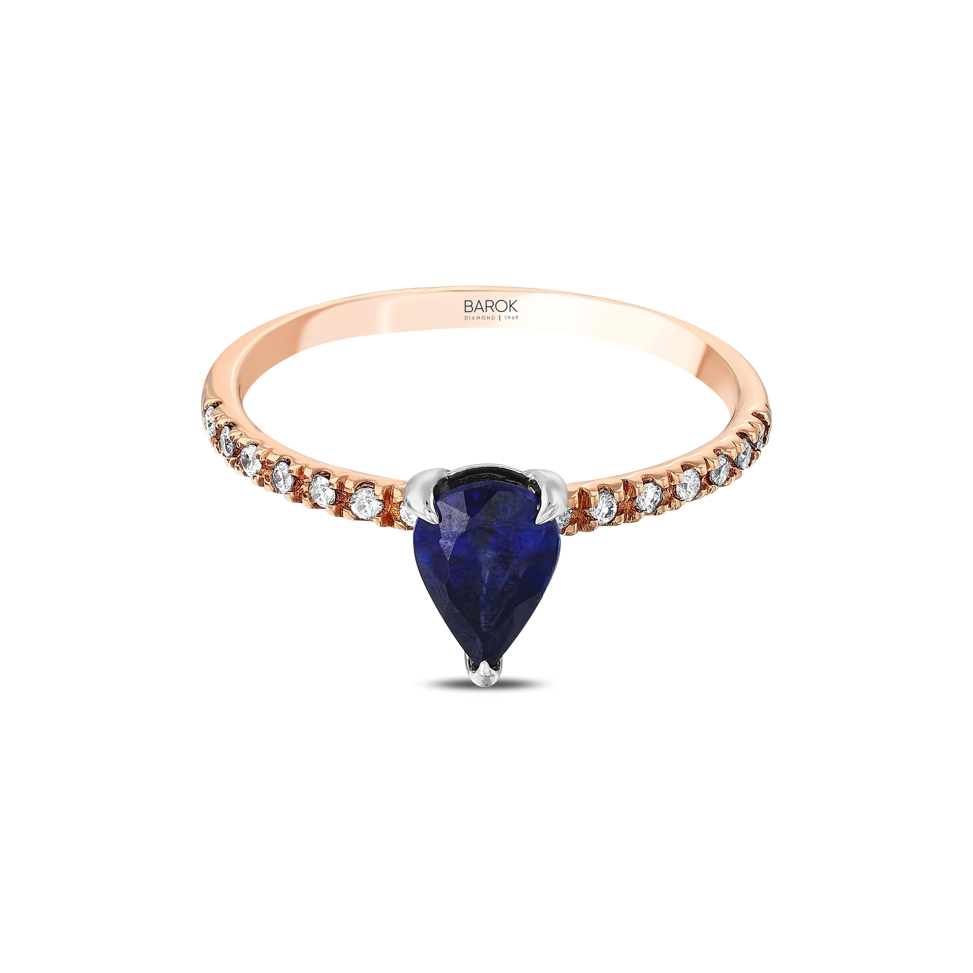 Safir Pırlantalı 0.10 Ct Damla Fantezi Rose Yüzük 14K