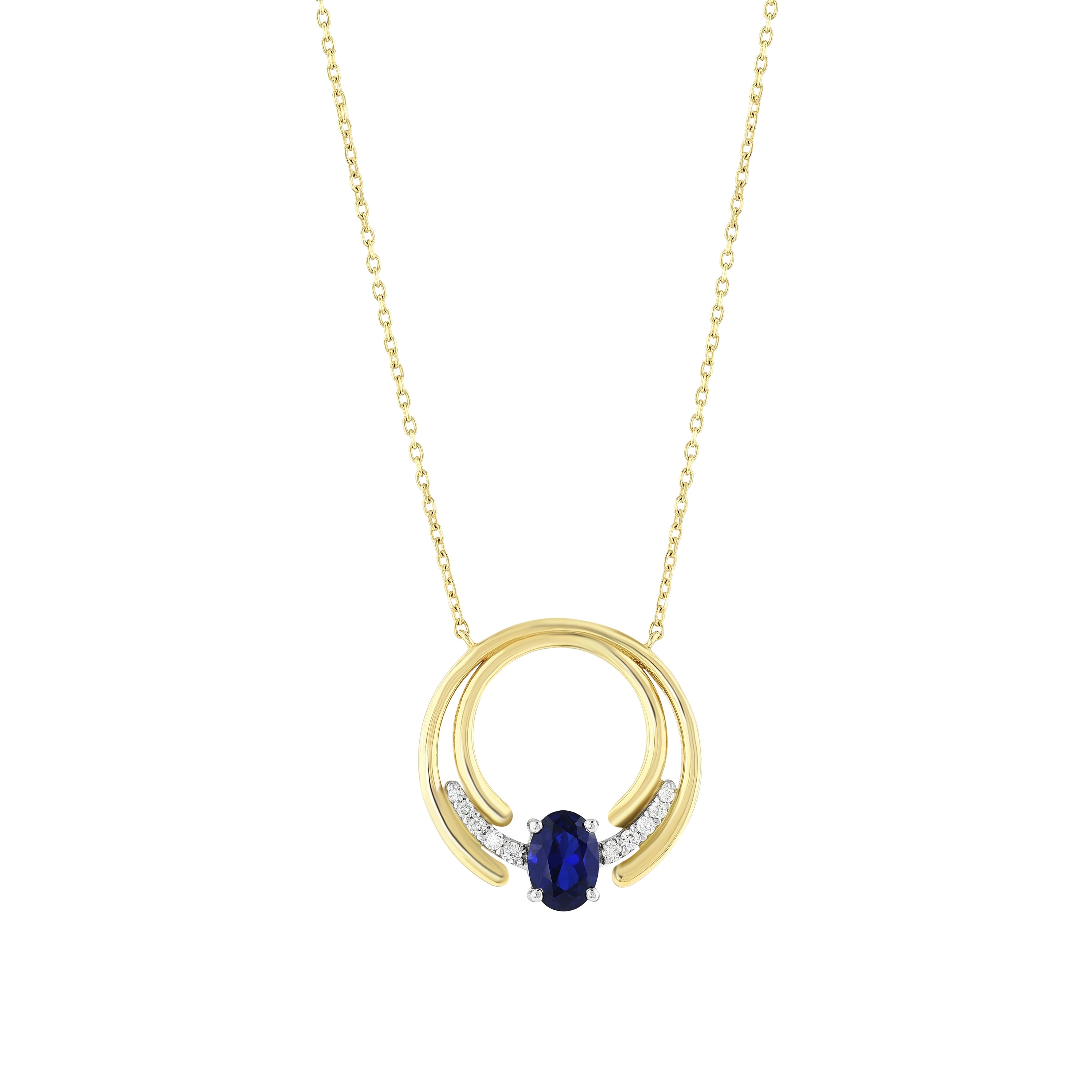 Safir Pırlantalı 0.10 Ct. Oval Briseia Altın Kolye 14K