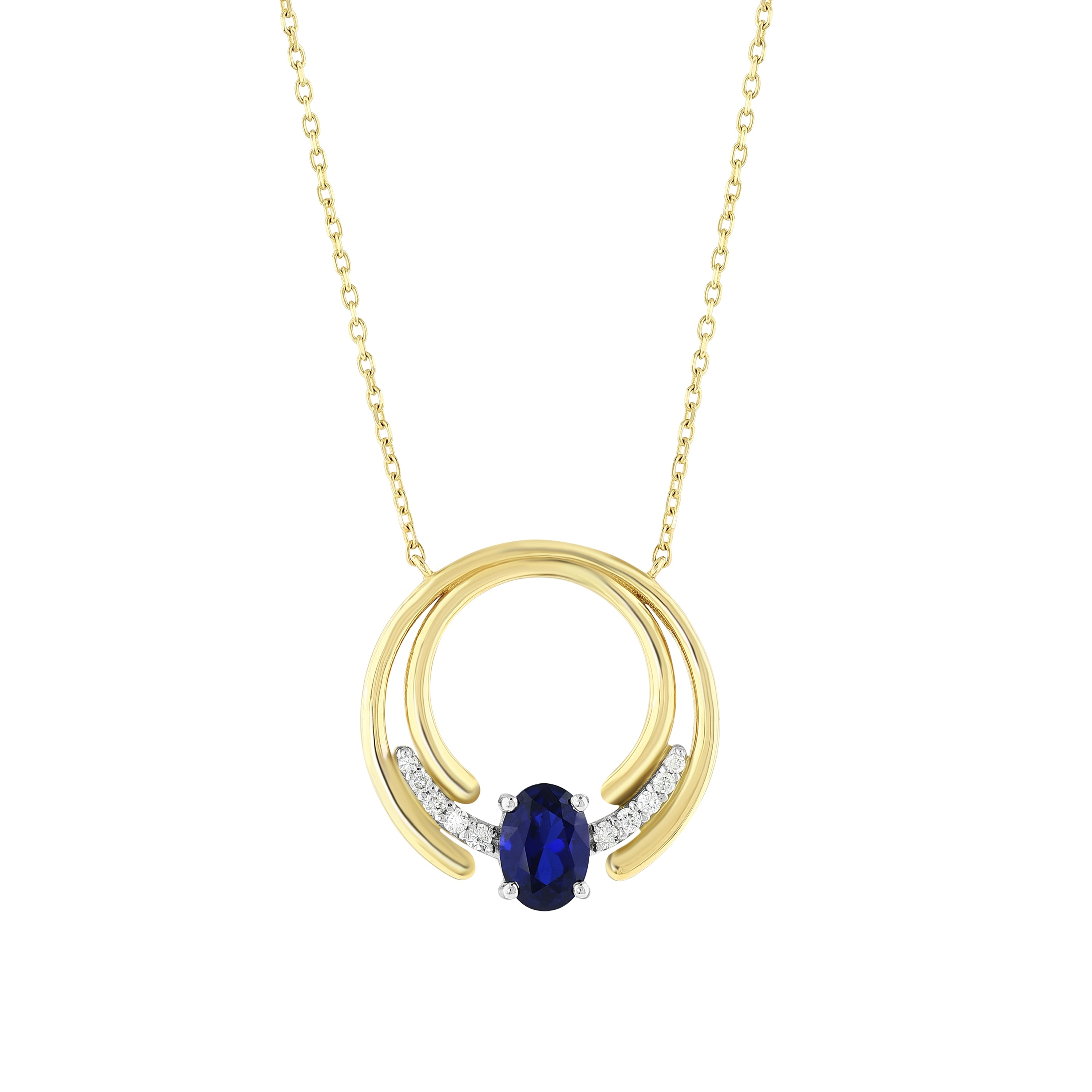 Safir Pırlantalı 0.10 Ct. Oval Briseia Altın Kolye 14K