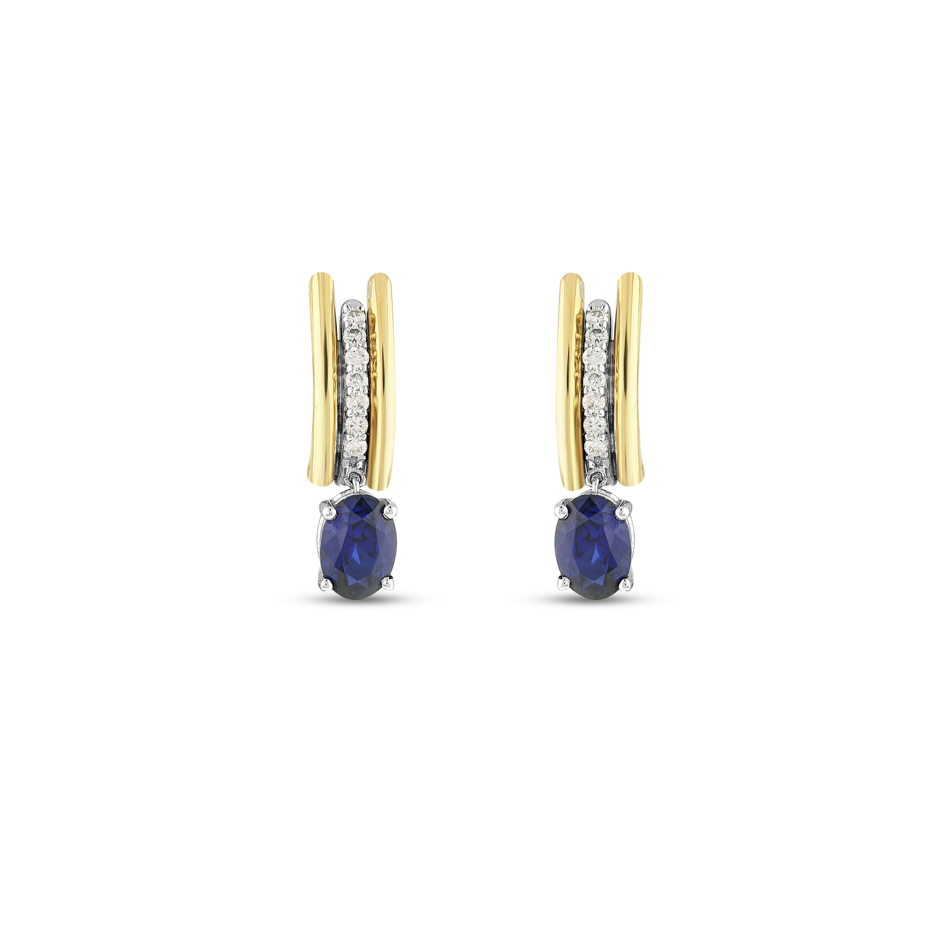 Safir Pırlantalı 0.23 Ct. Oval Briseia Altın Küpe 14K