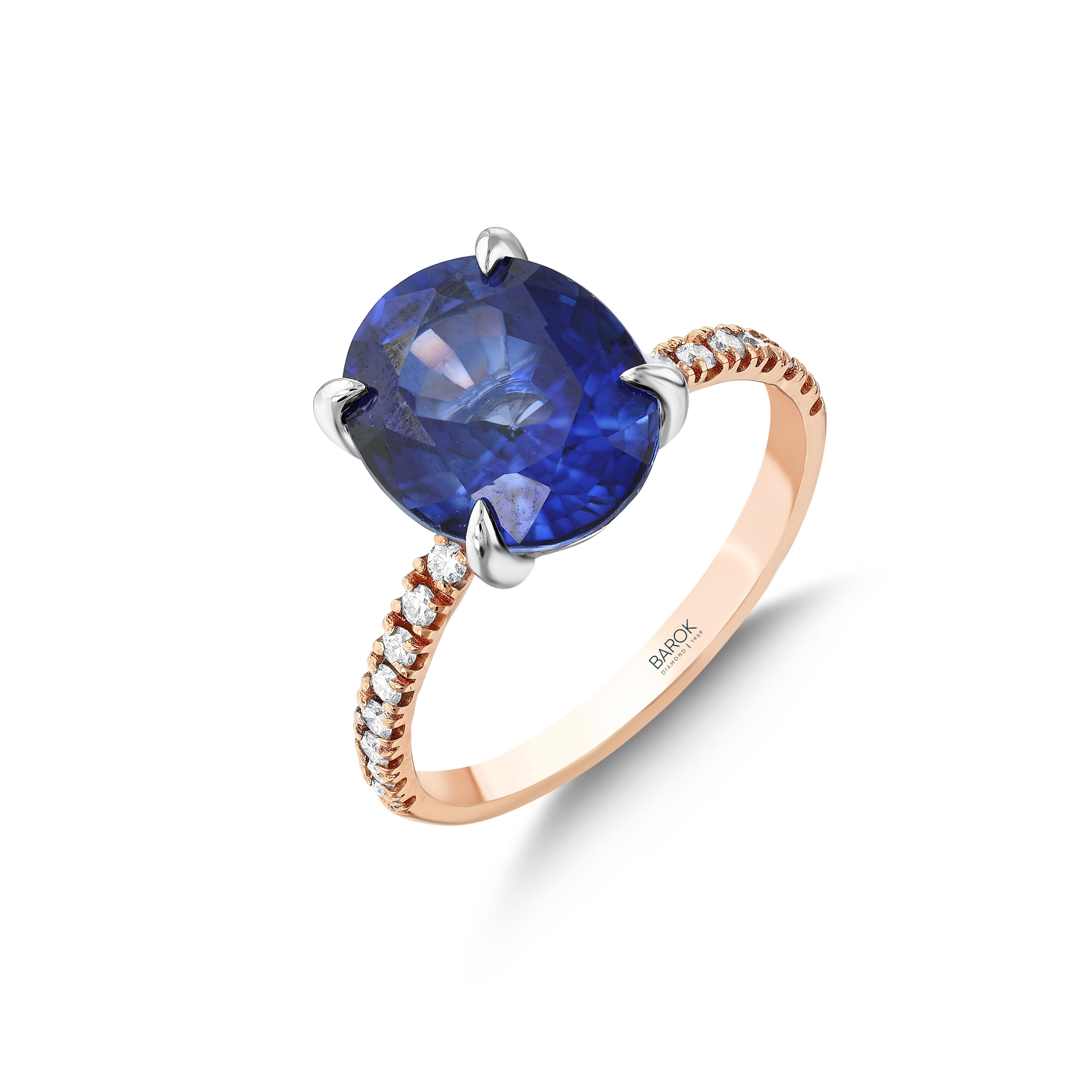 Safir Pırlantalı 0.23 Ct. Oval Rose Fantezi Yüzük 14K