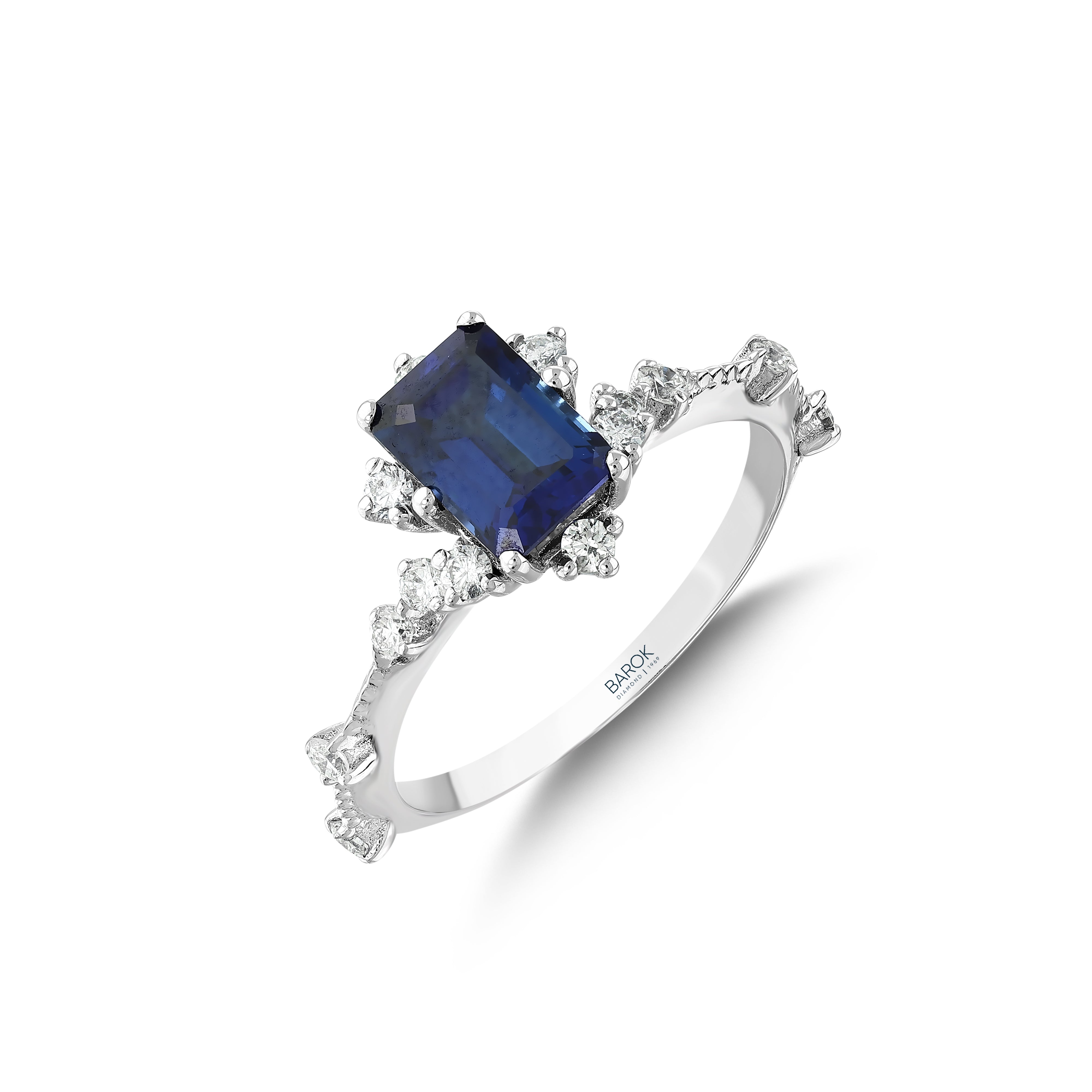 Safir Pırlantalı 0.26 Ct. Baget  Fantezi Yüzük 18K