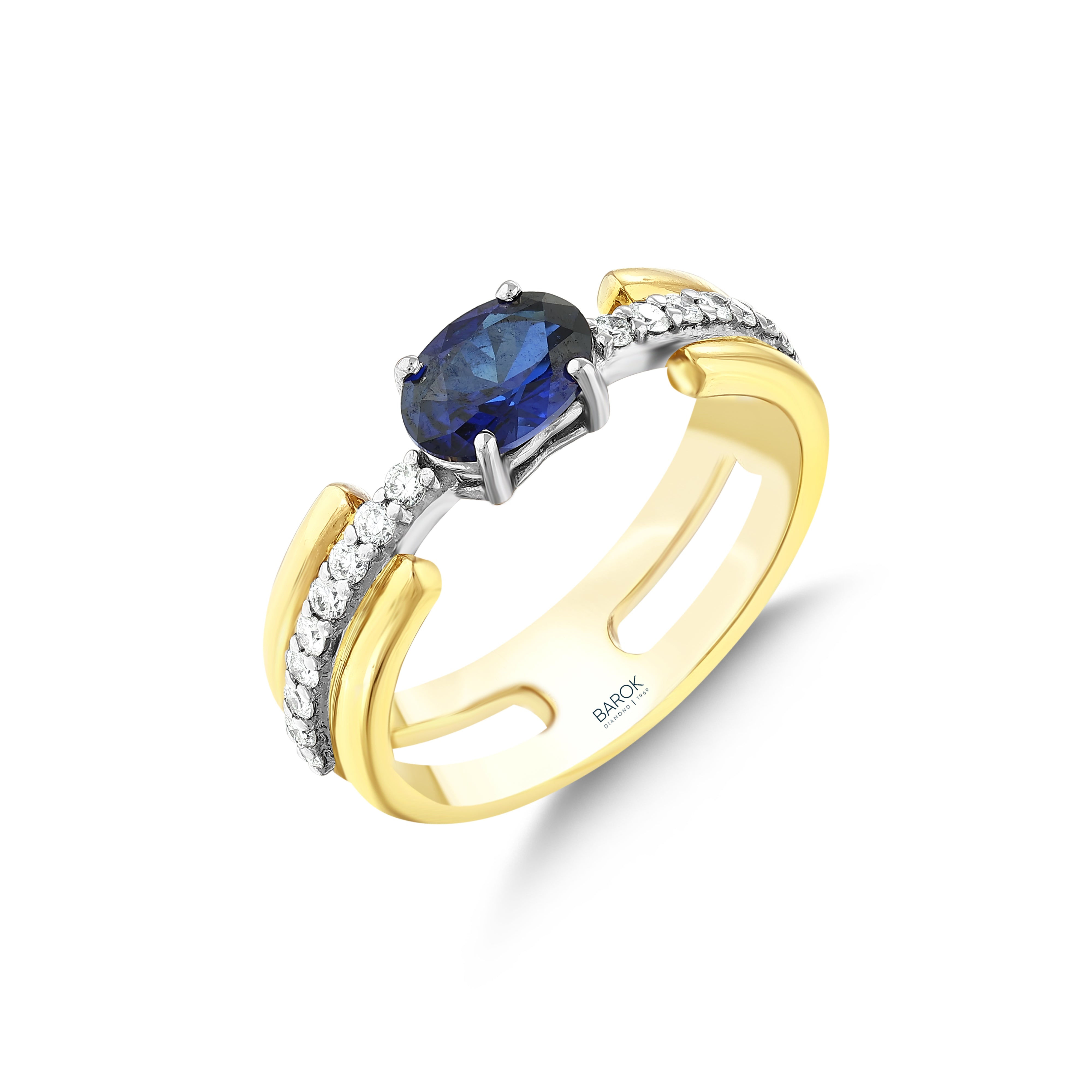 Safir Pırlantalı 0.28 Ct. Oval Briseia Altın Yüzük 14K