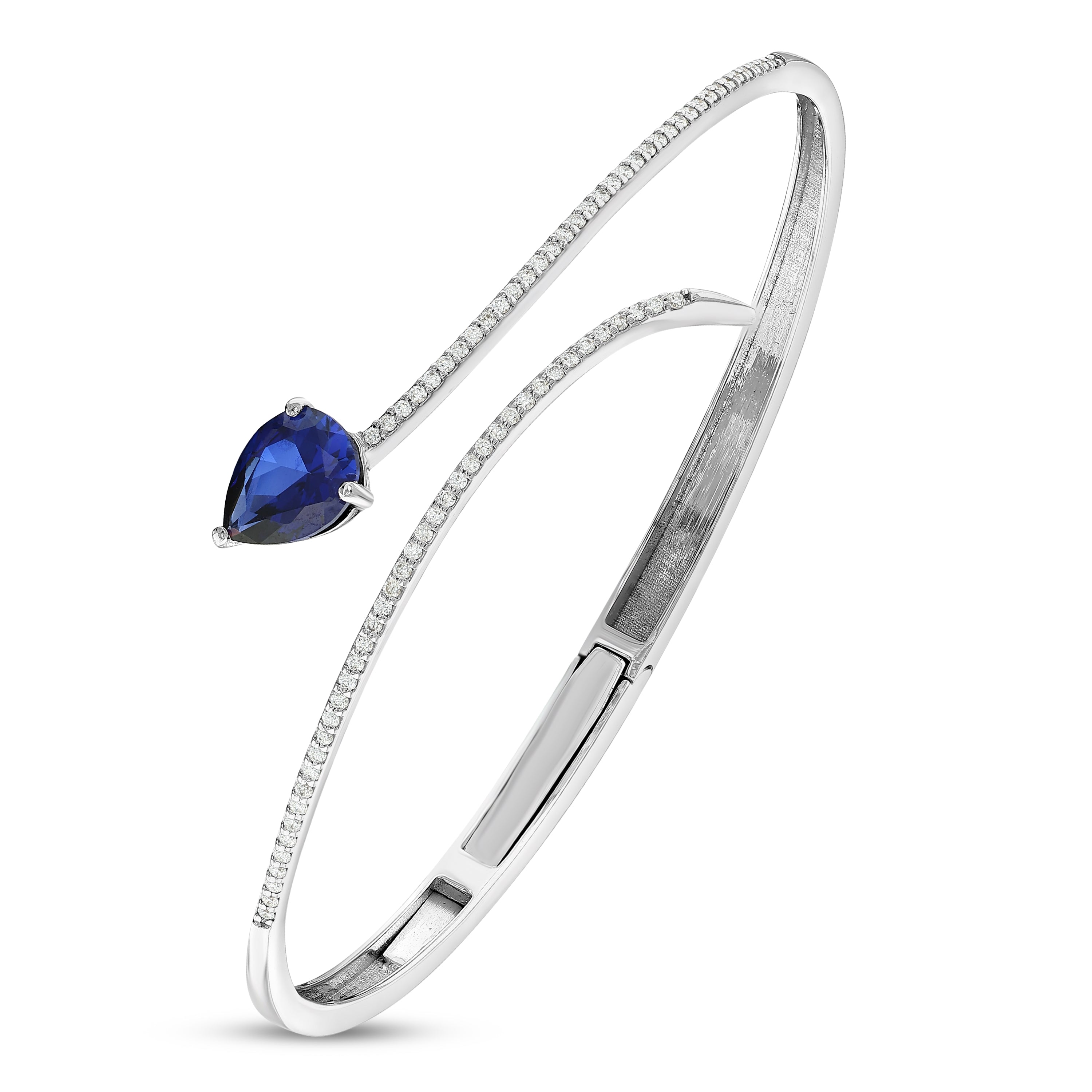 Safir Pırlantalı 0.36 Ct. Damla Kesim Iolastra Kelepçe 14K