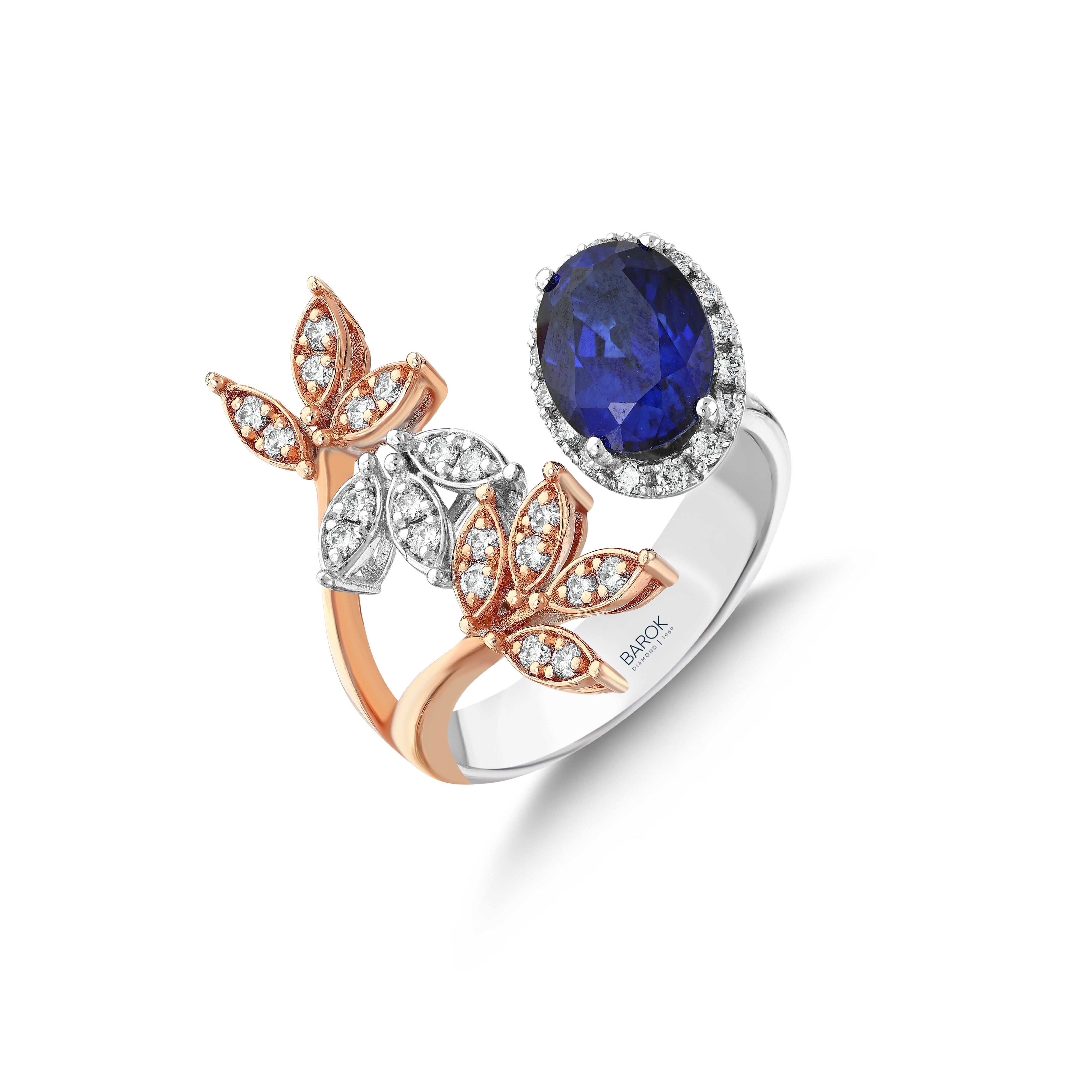 Safir Pırlantalı 0.41 Ct. Calidaeria Rose Beyaz Fantezi Yüzük 18K