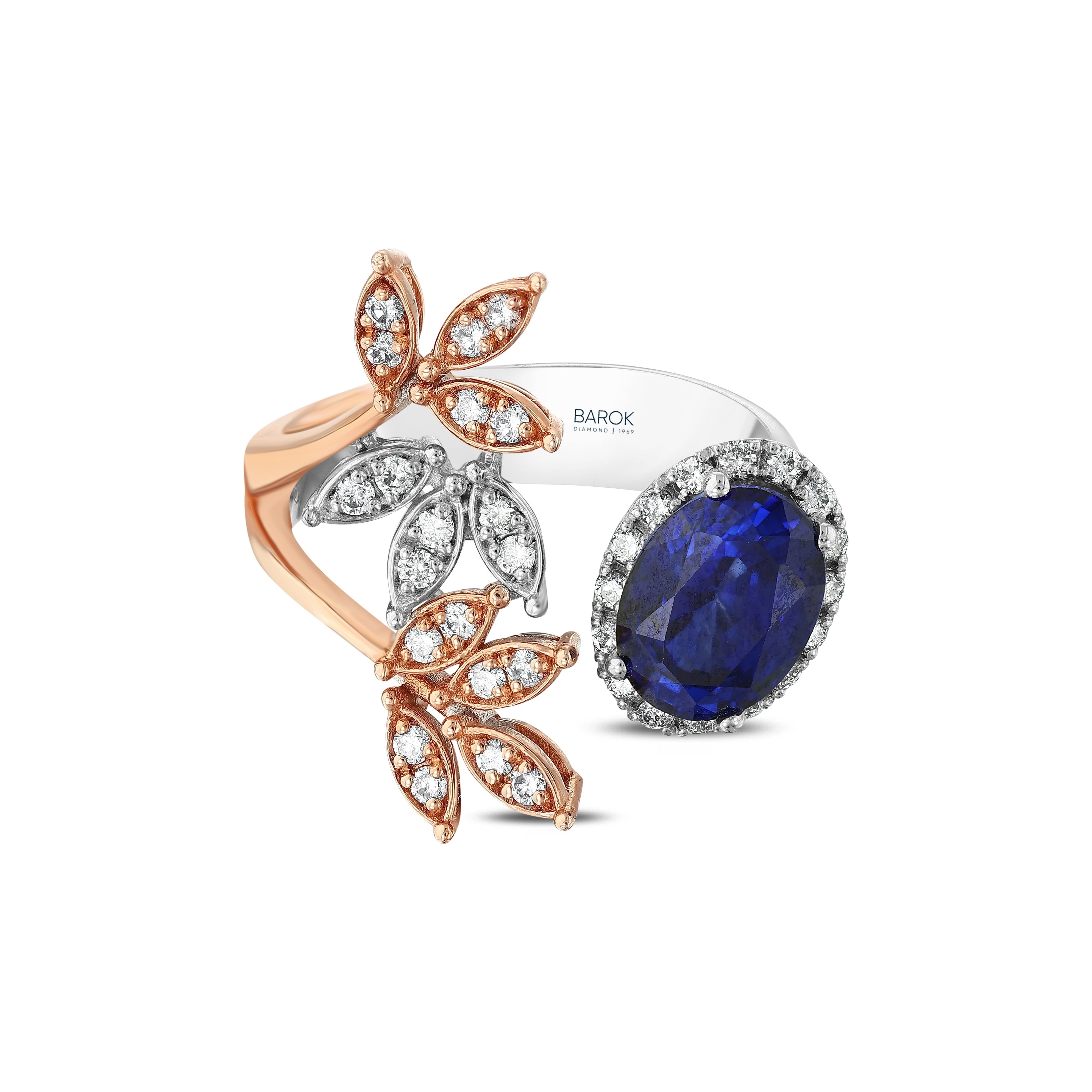 Safir Pırlantalı 0.41 Ct. Calidaeria Rose Beyaz Fantezi Yüzük 18K
