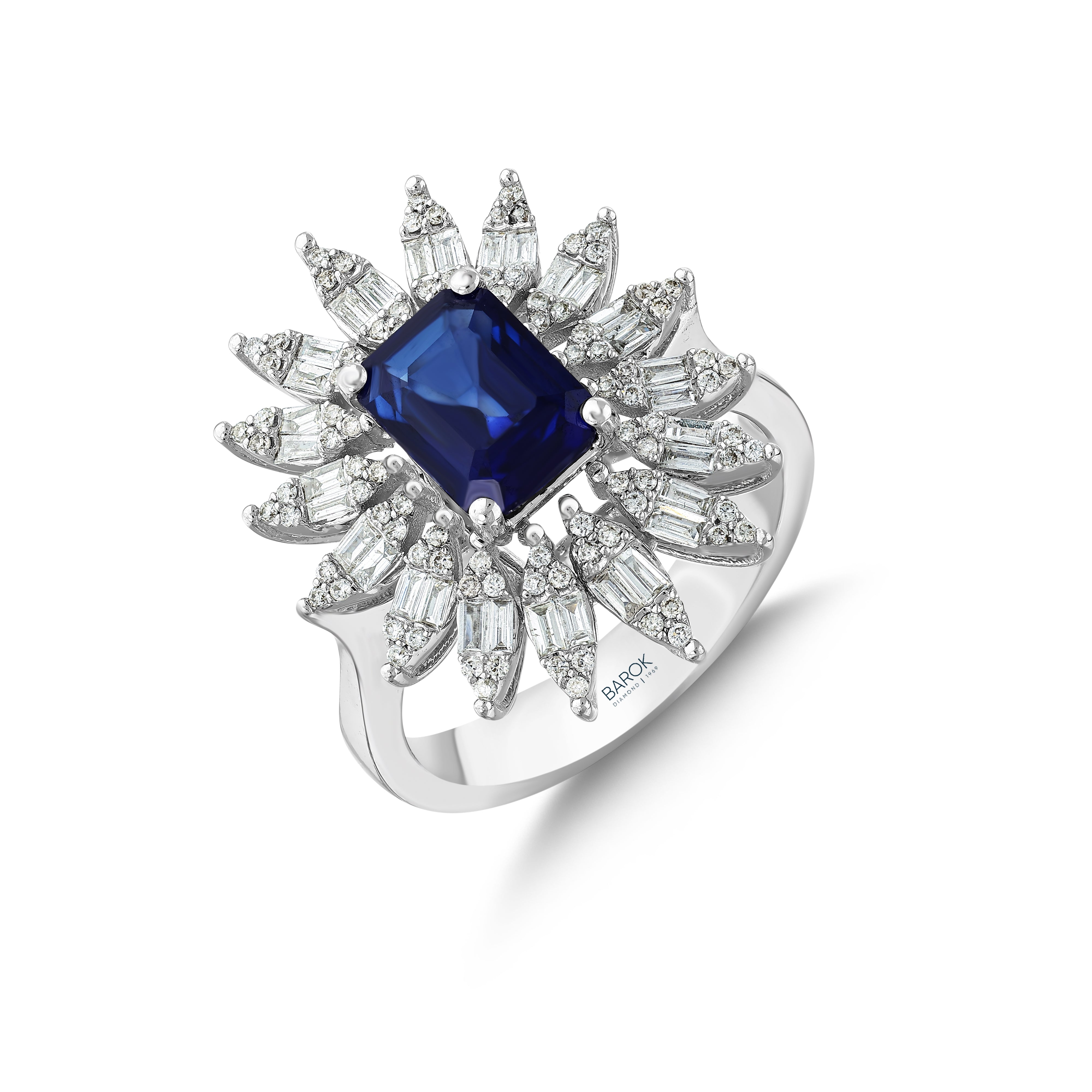 Safir Pırlantalı 0.54 Ct. Prenses Fantezi Yüzük 14K