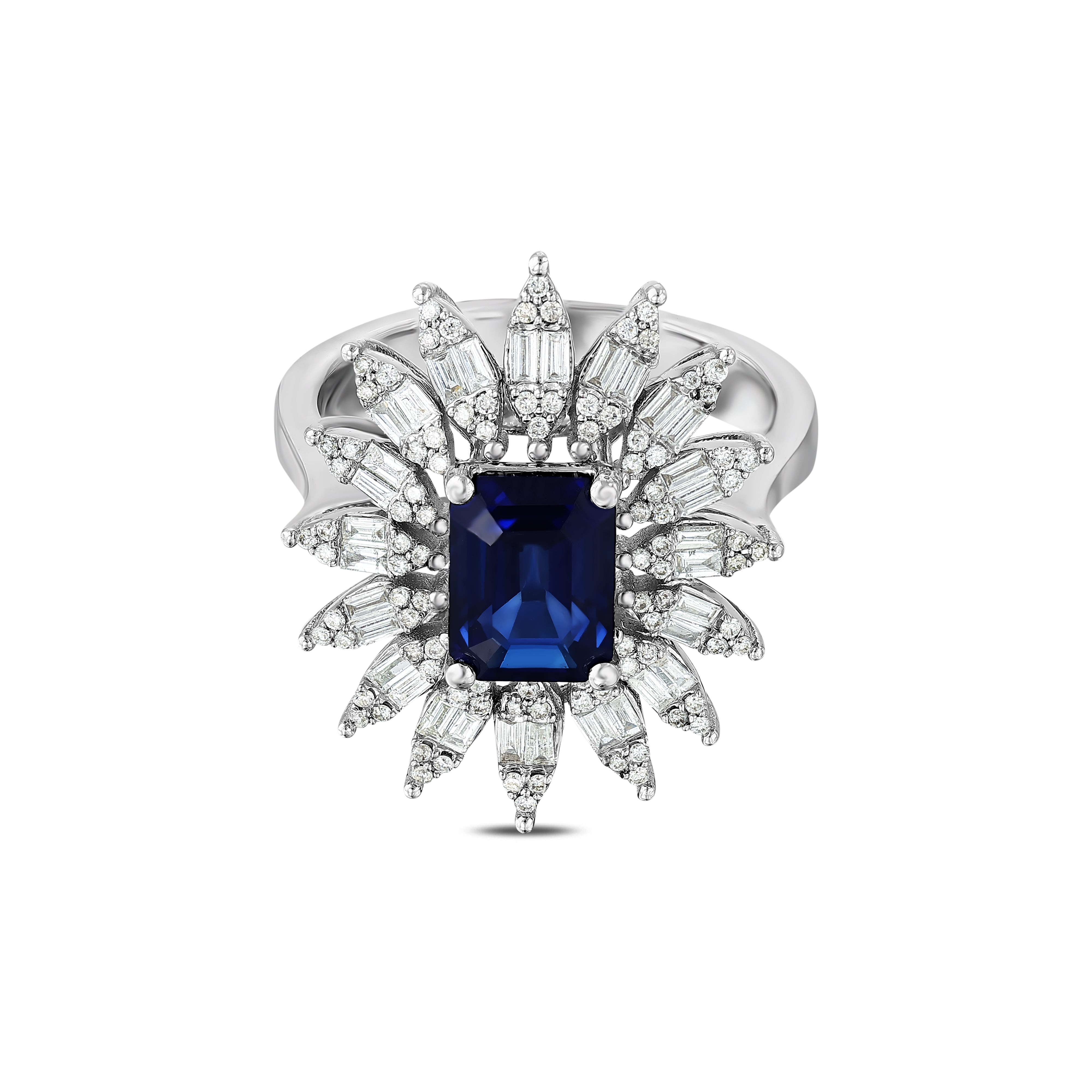 Safir Pırlantalı 0.54 Ct. Prenses Fantezi Yüzük 14K