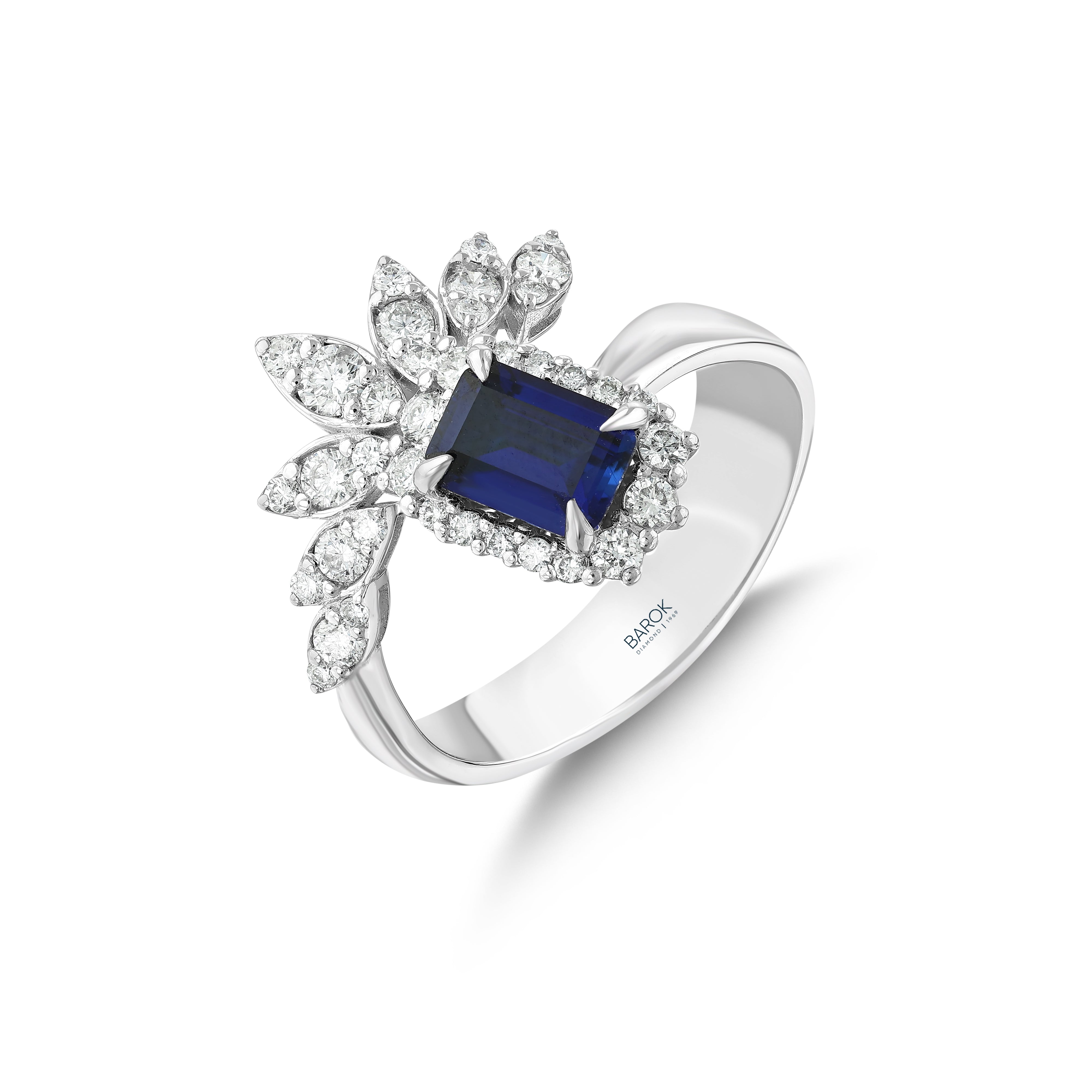 Safir Pırlantalı 0.72 Ct. Saltatrina Beyaz Fantezi Yüzük 18K