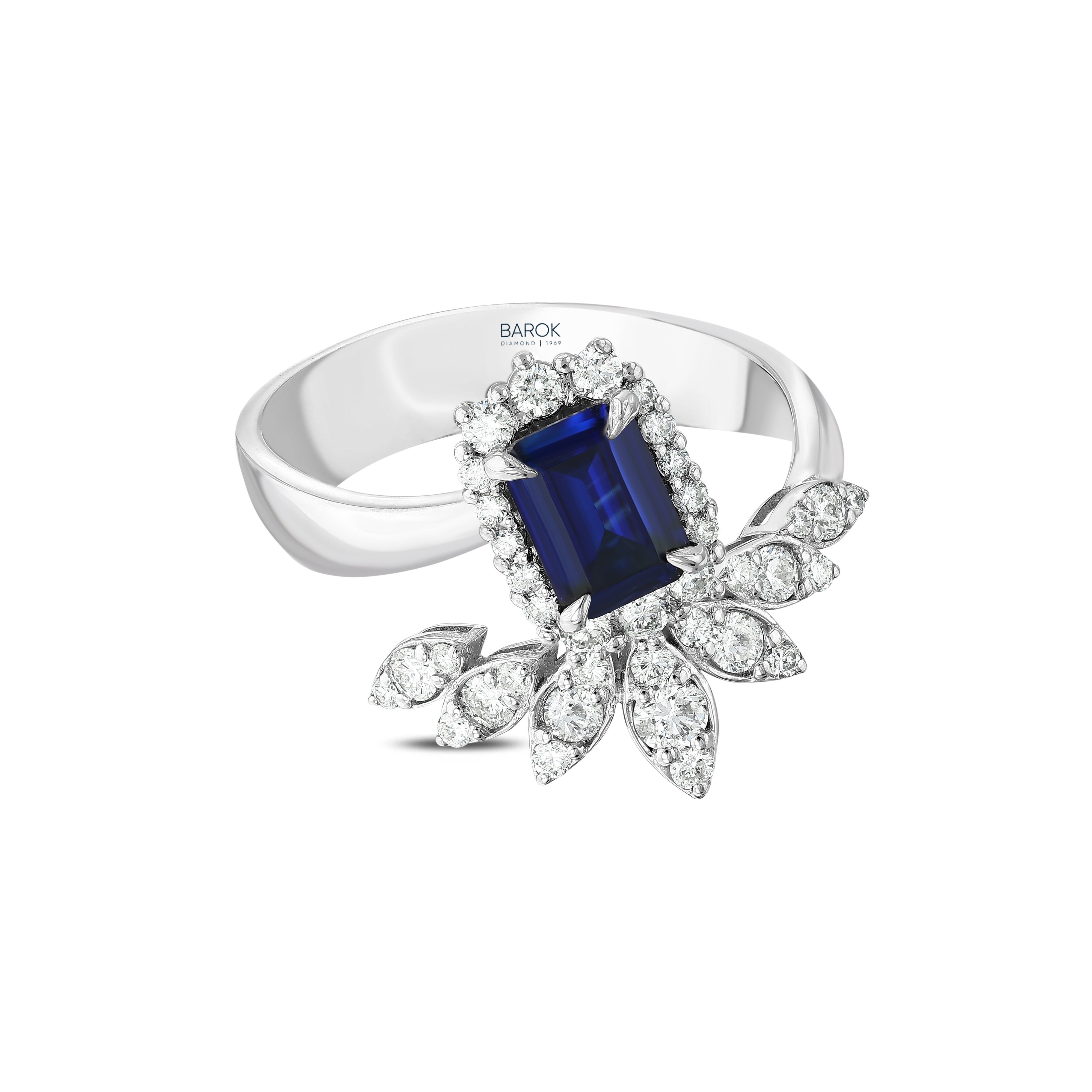 Safir Pırlantalı 0.72 Ct. Saltatrina Beyaz Fantezi Yüzük 18K
