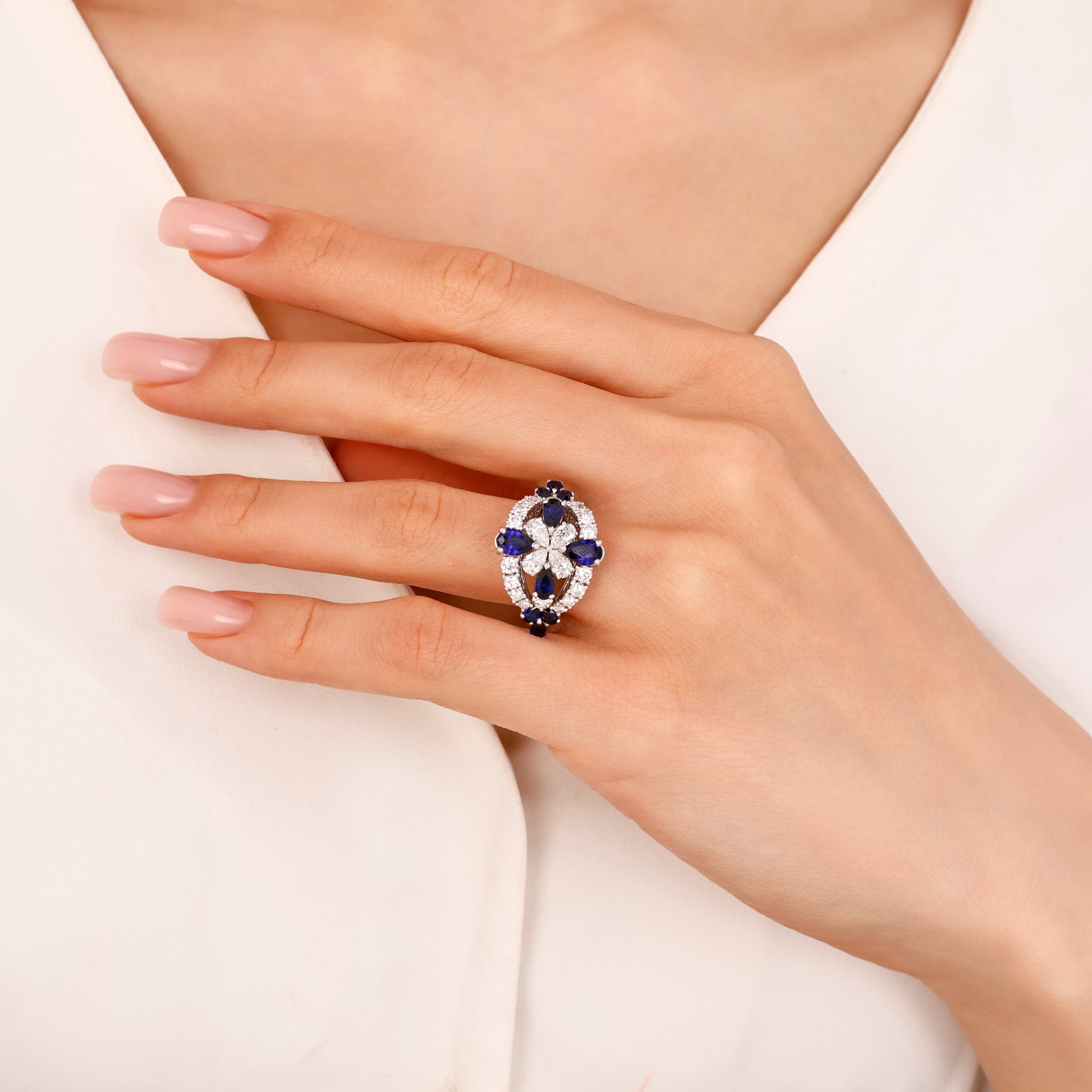 Safir Pırlantalı 1.67 Ct. Stellavia Fantezi Yüzük 18K
