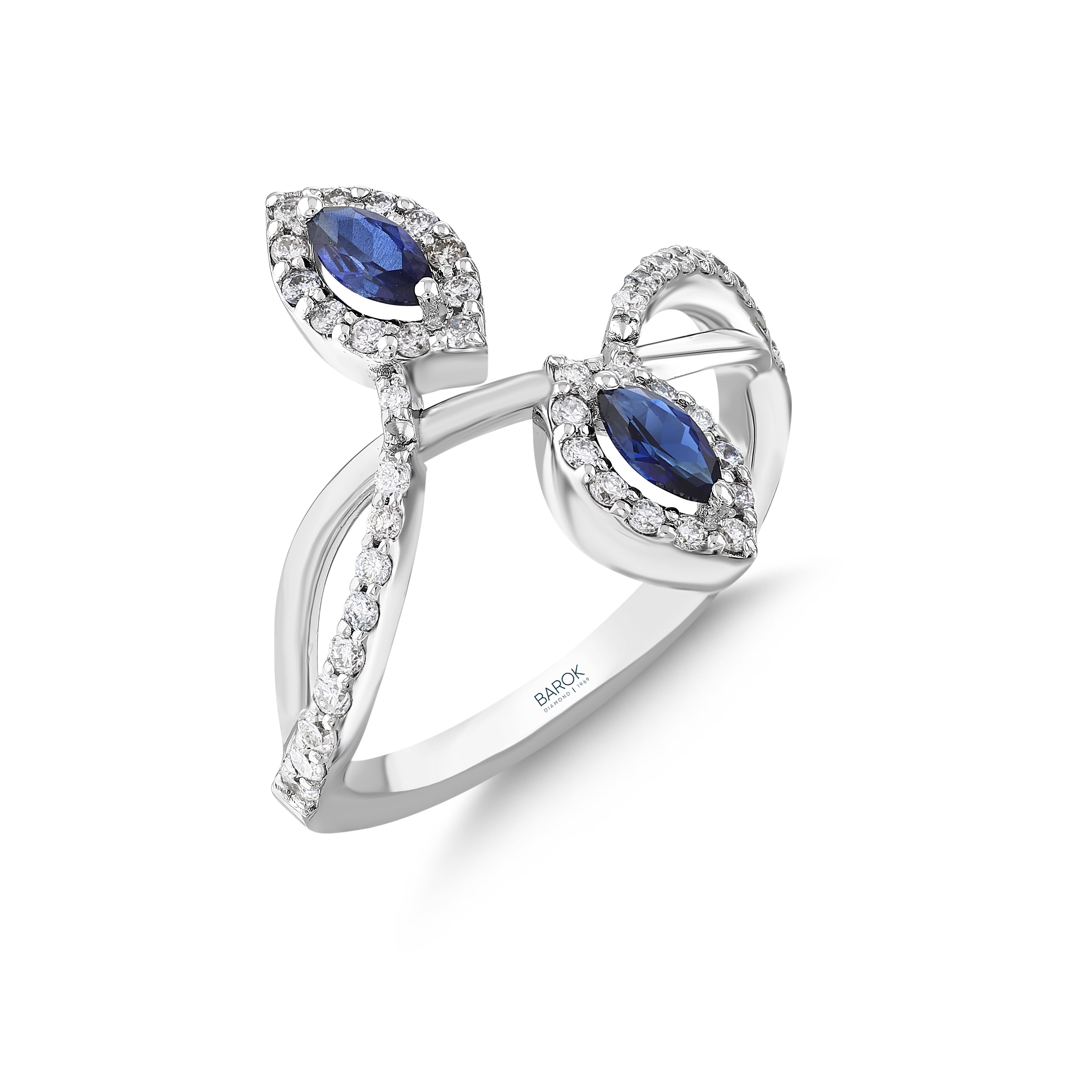 Safir Pırlantalı Markiz 0.40 Ct Fantezi Yüzük 14K