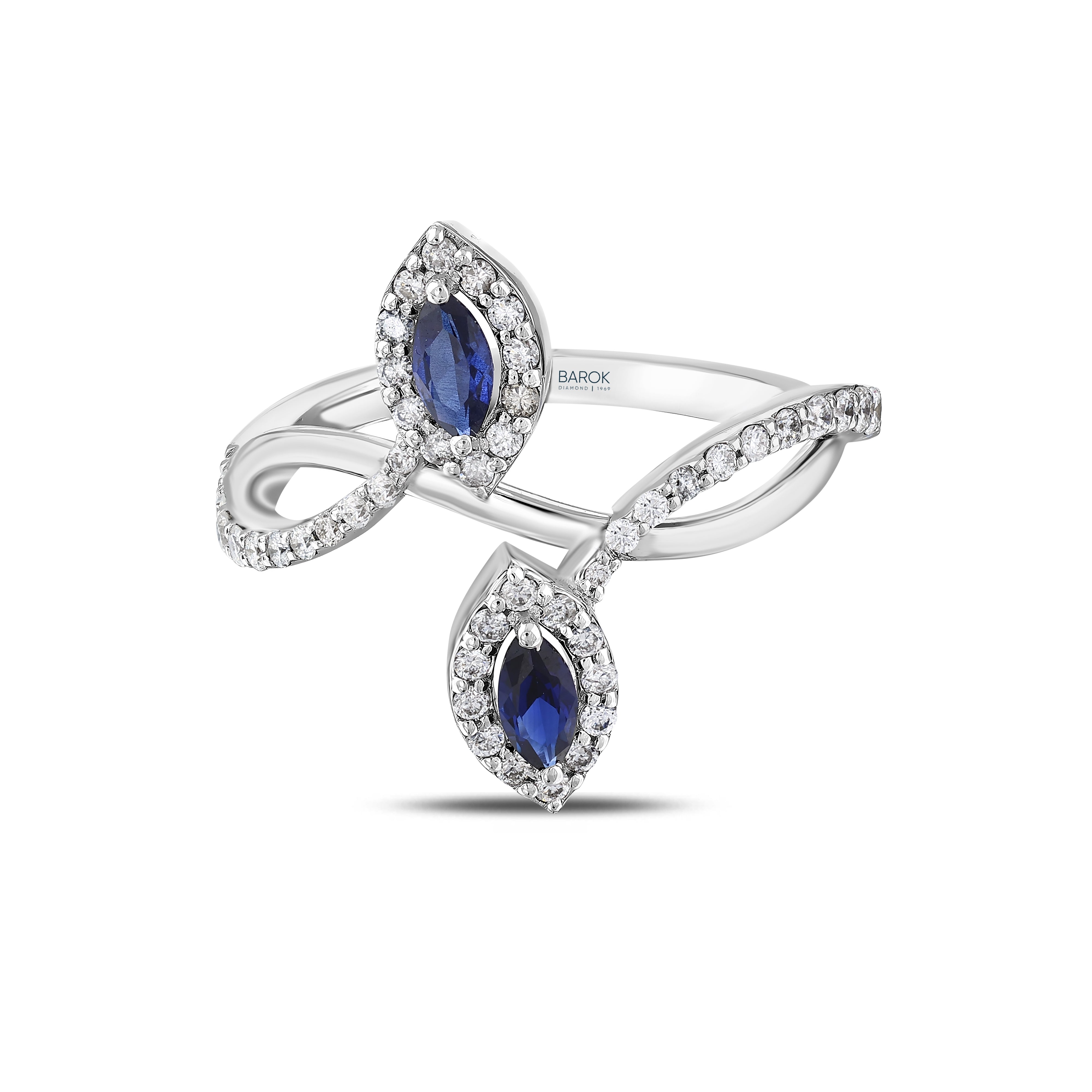 Safir Pırlantalı Markiz 0.40 Ct Fantezi Yüzük 14K