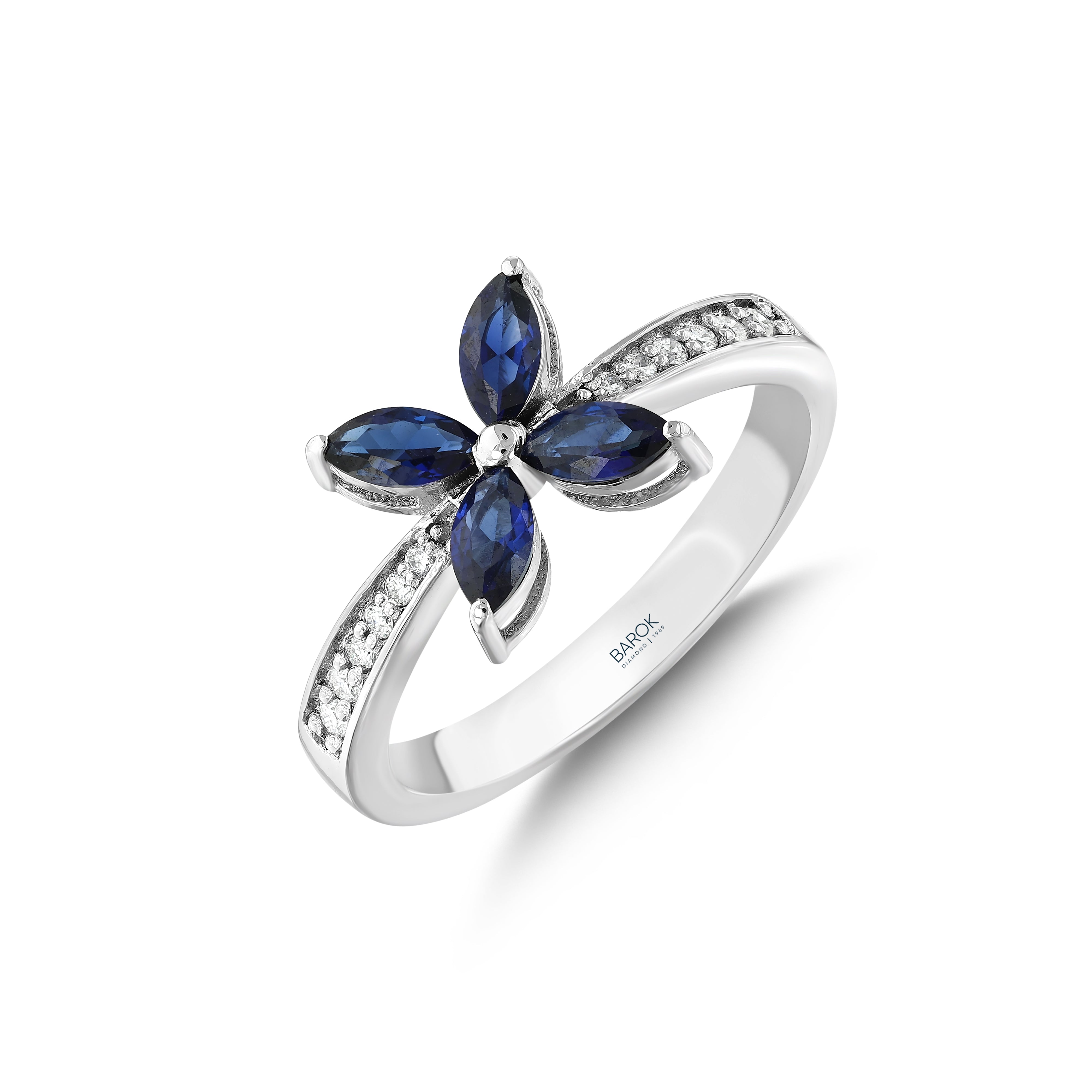 Safir Pırlantalı Markiz Kesim 0.09 Ct Sapheria Yüzük 18K