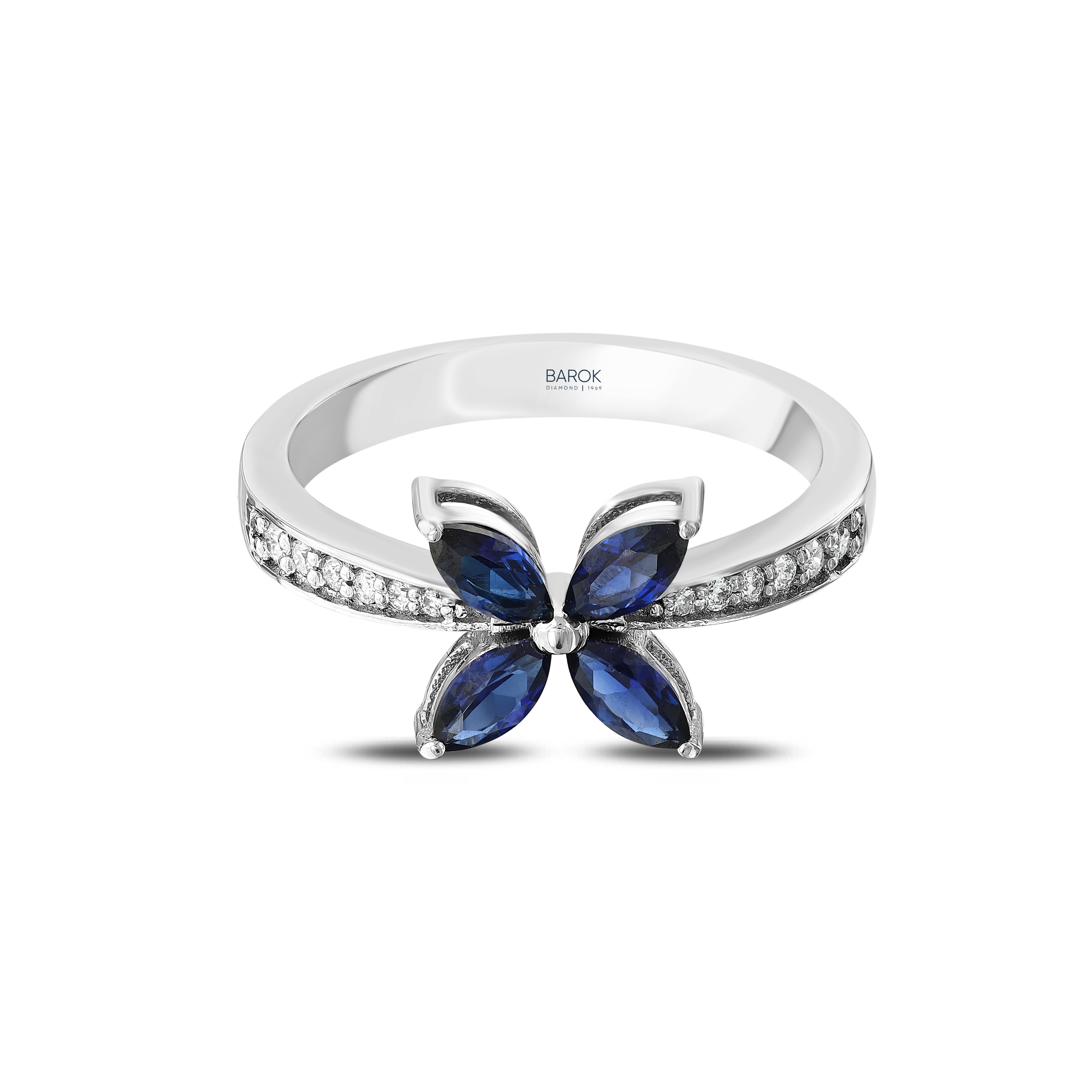 Safir Pırlantalı Markiz Kesim 0.09 Ct Sapheria Yüzük 18K