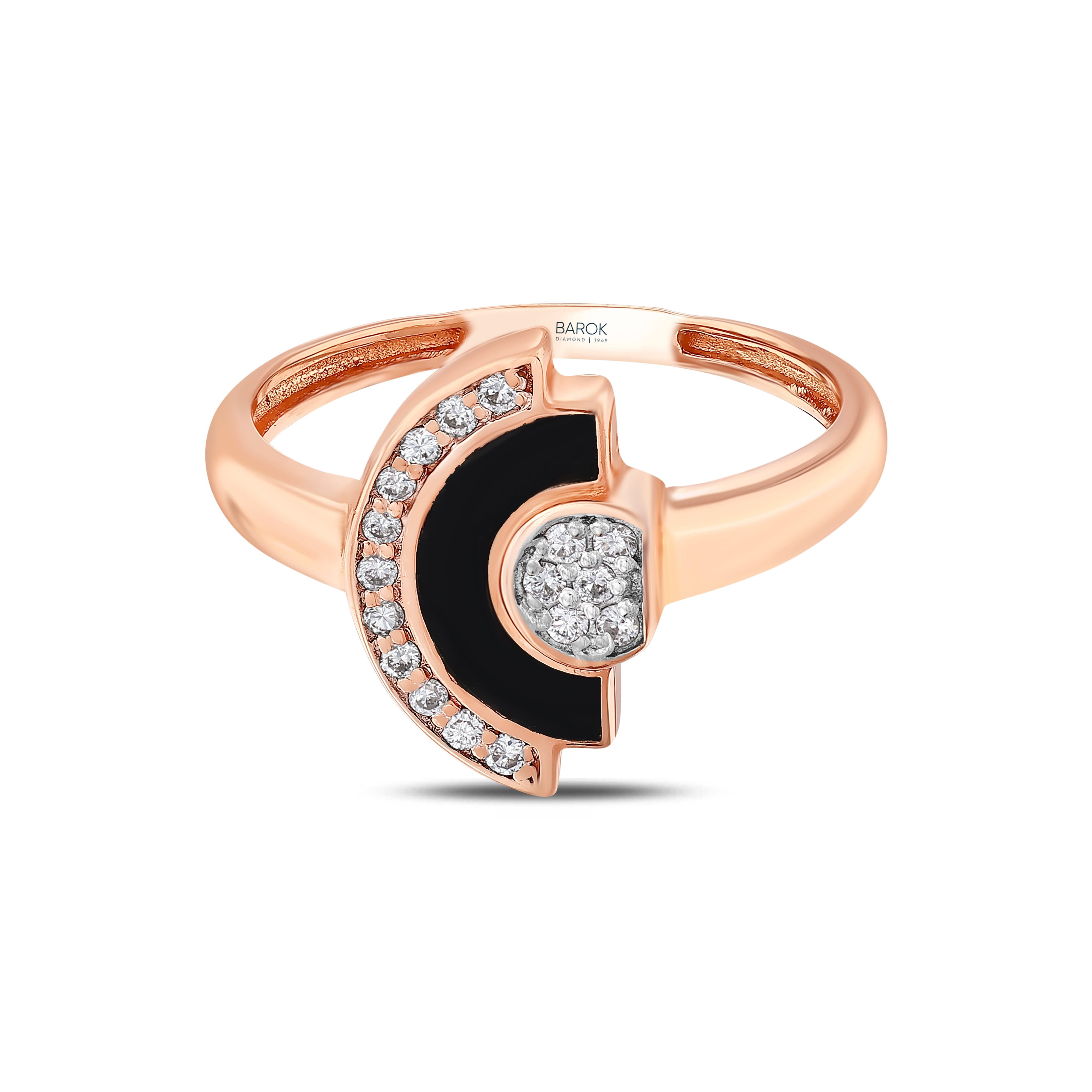 Siyah Mineli Pırlanta 0.14 Ct. Rose Yüzük 14K